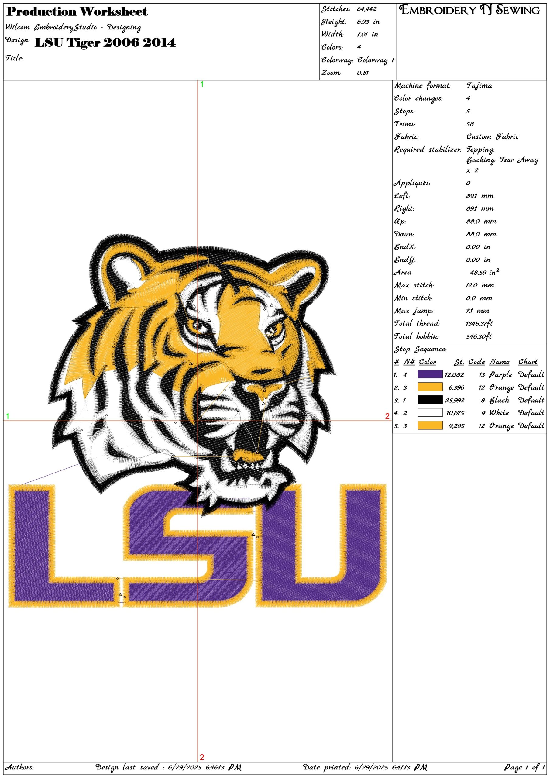 LSU Tiger 2006 2014- Elegant embroidery design file - instant download — view 3