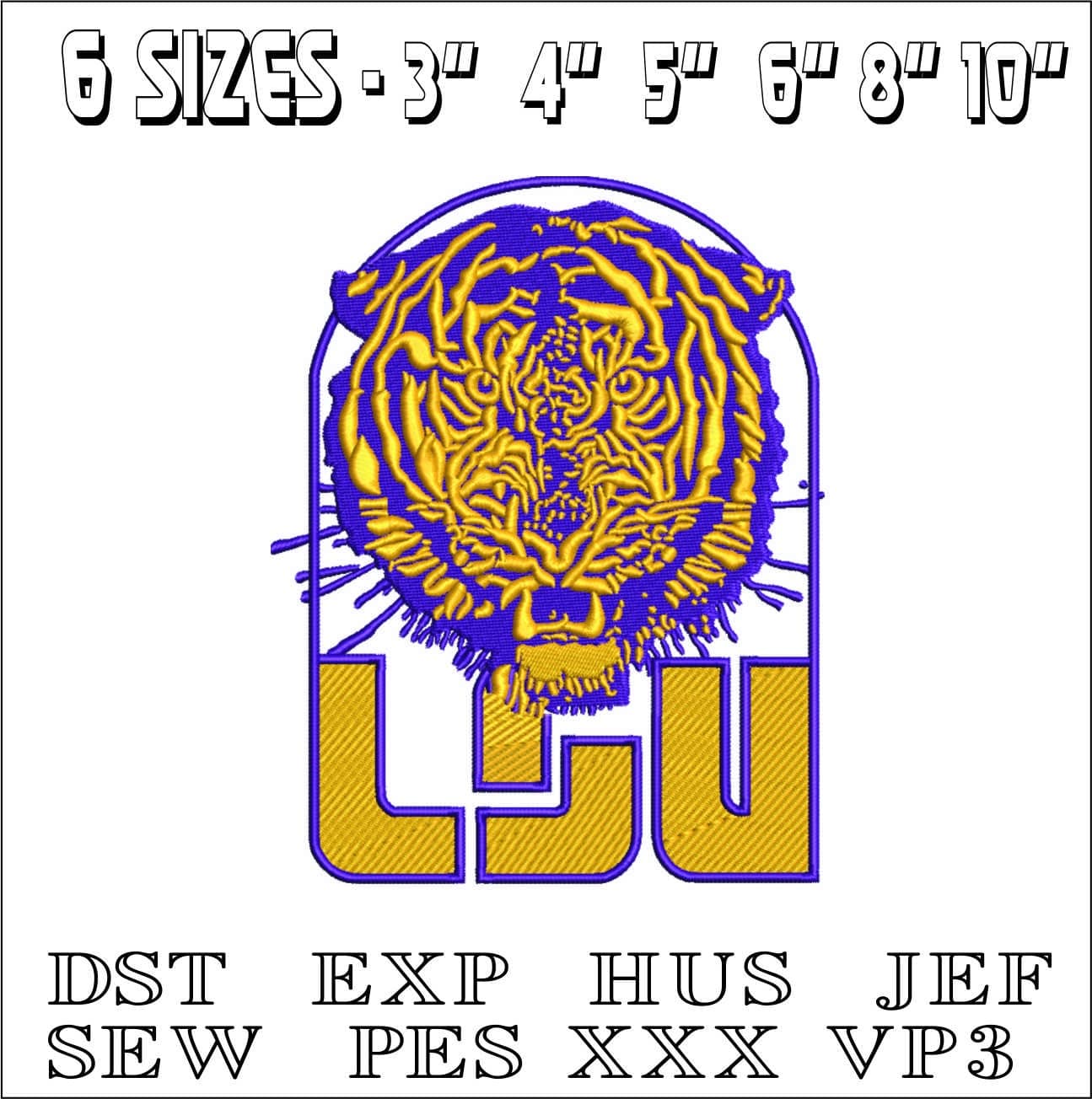 LSU Tiger 1967 1971- Elegant embroidery design file - instant download — view 2