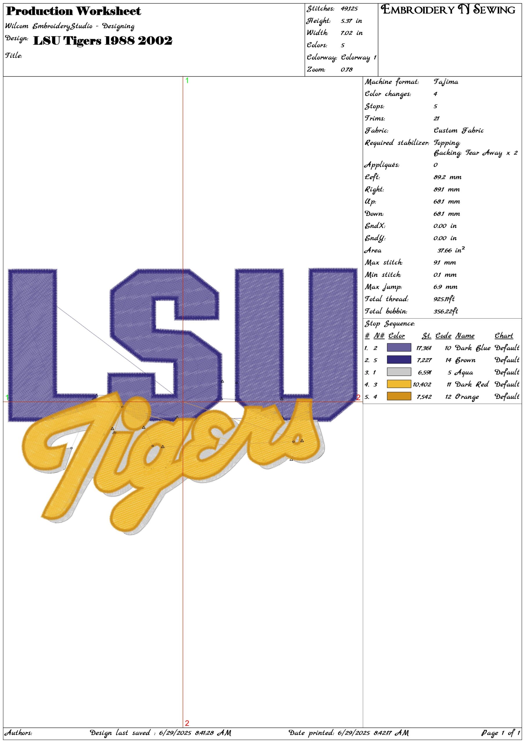 LSU Tigers 1988 2002- Elegant embroidery design file - instant download — view 3