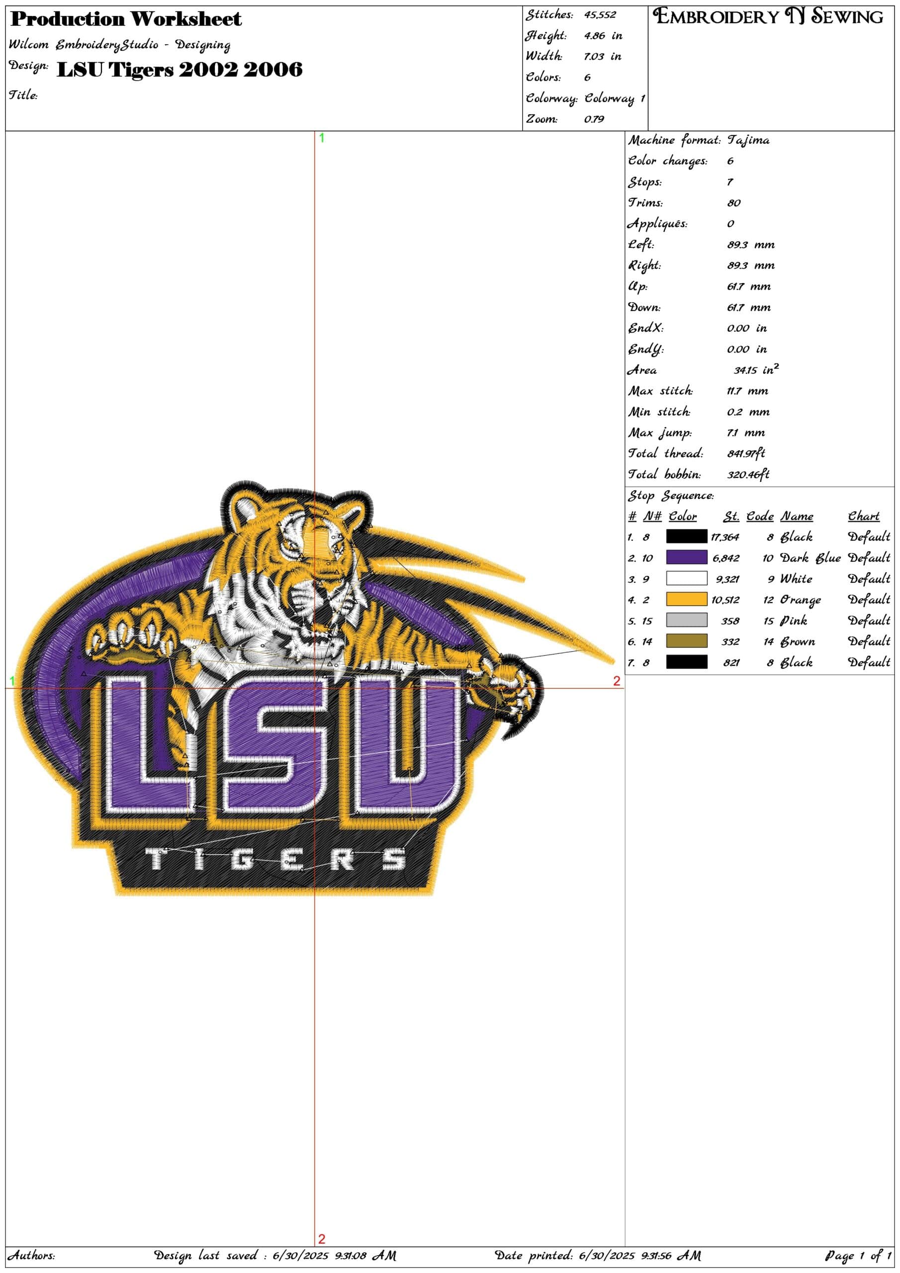LSU Tigers 2002 2006- Elegant embroidery design file - instant download — view 3