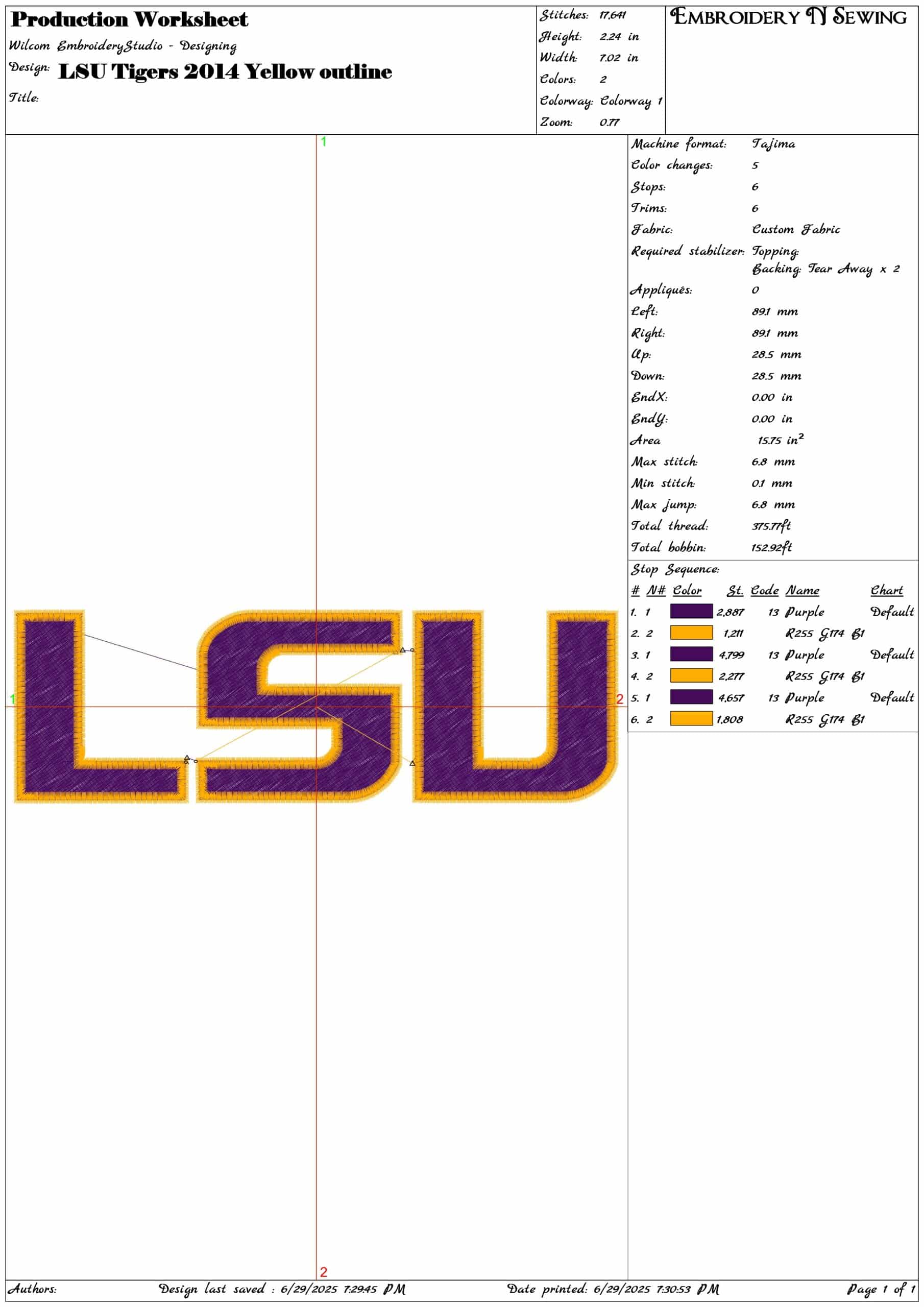LSU Tigers 2014 Yellow outline- Elegant embroidery design file - instant download — view 2