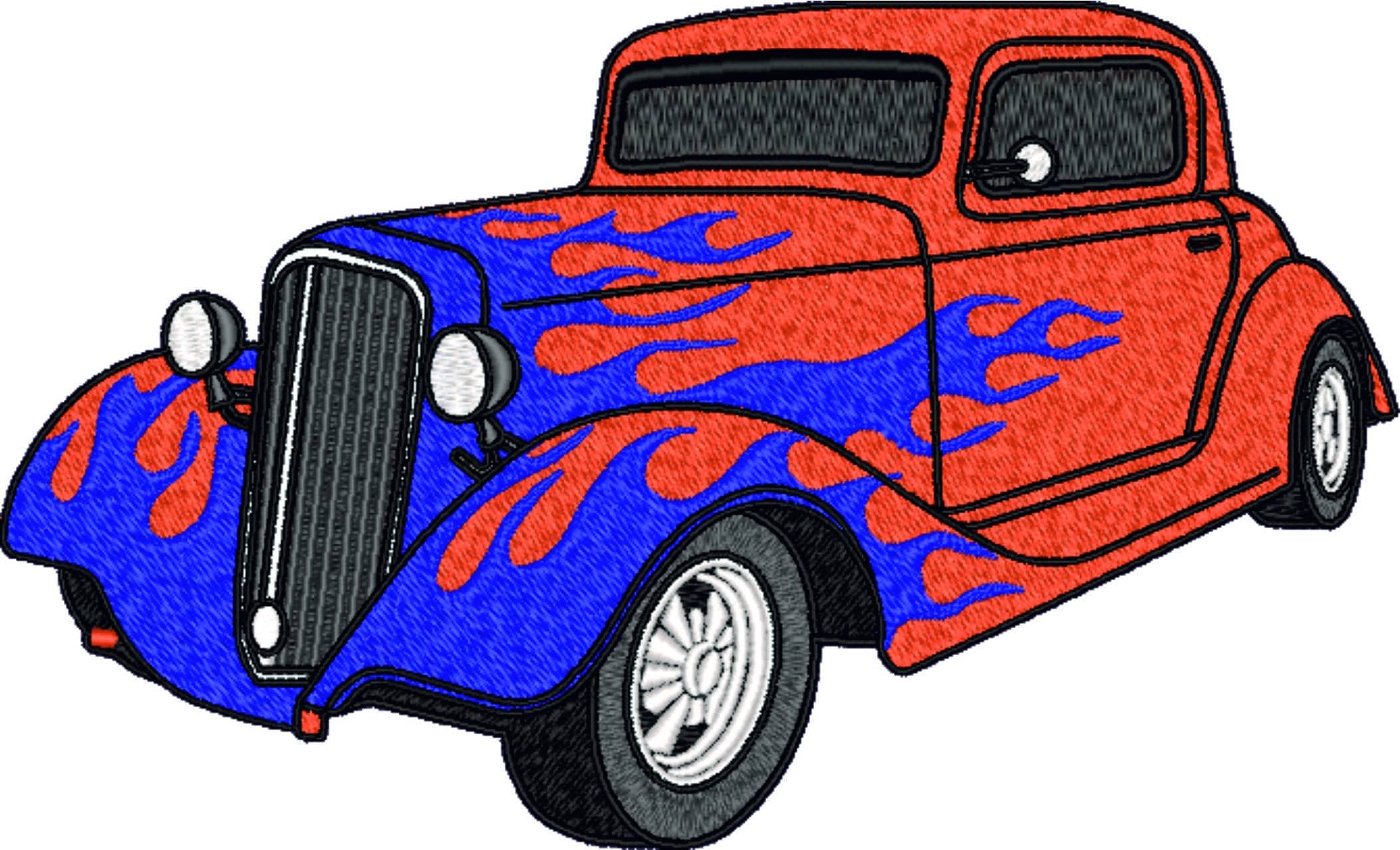 1950's Hotrod with Flames- Elegant embroidery design file - instant download