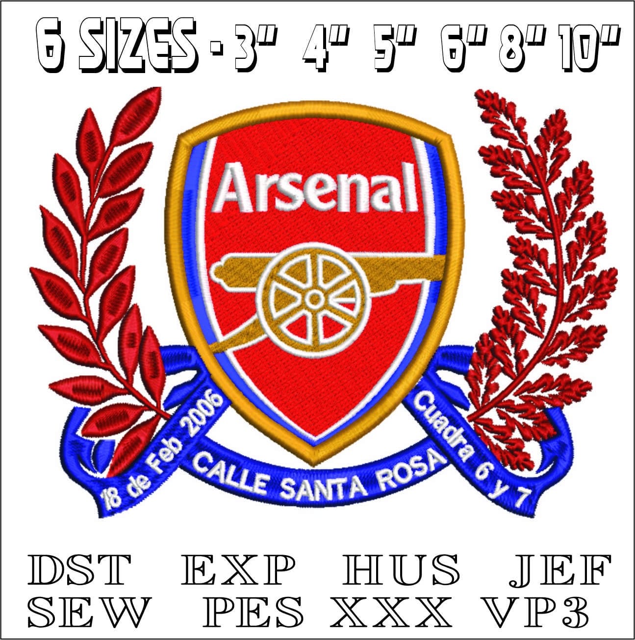 Arsenal Football Club with Wreath- Elegant embroidery design file - instant download — view 2