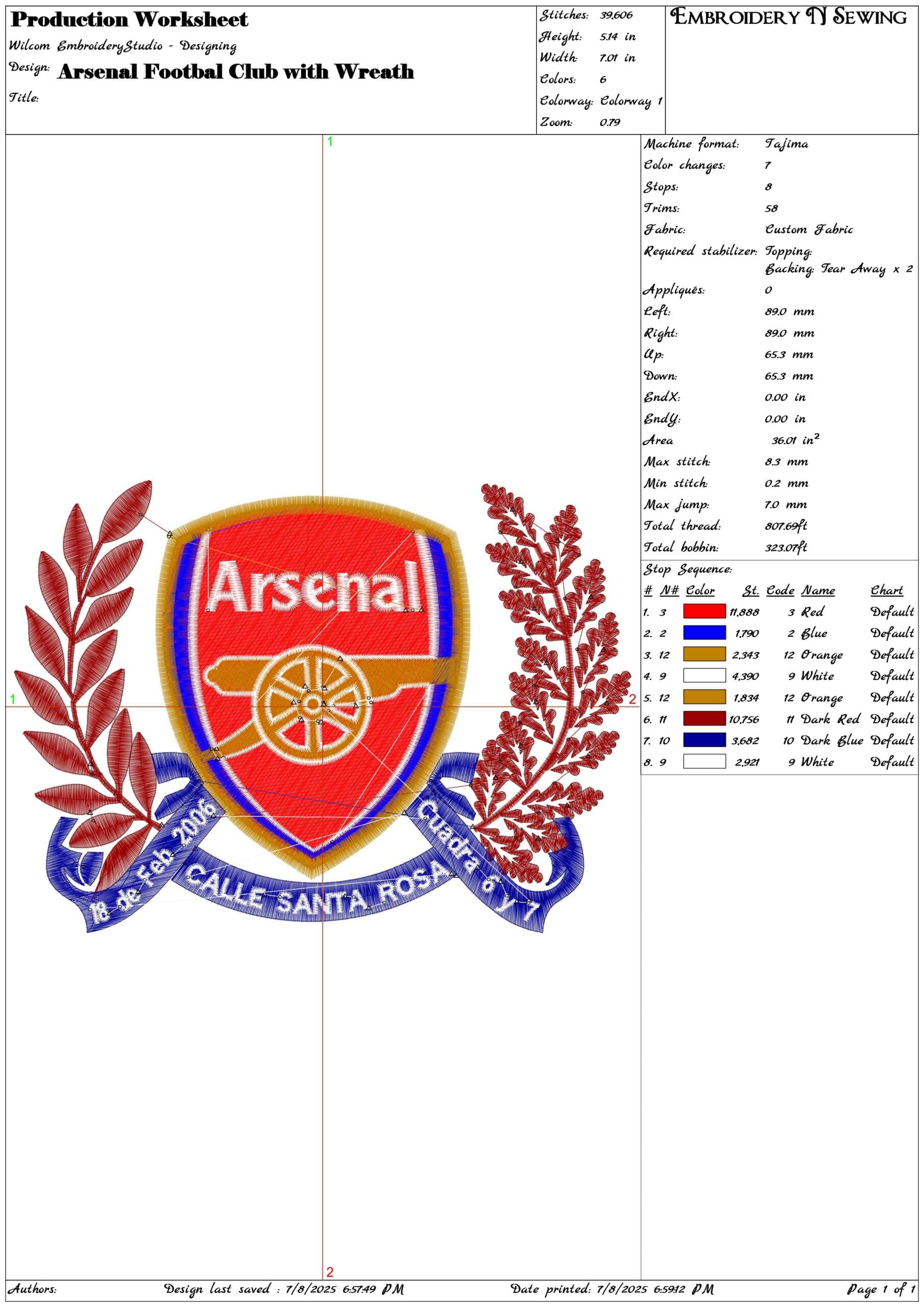 Arsenal Football Club with Wreath- Elegant embroidery design file - instant download — view 3