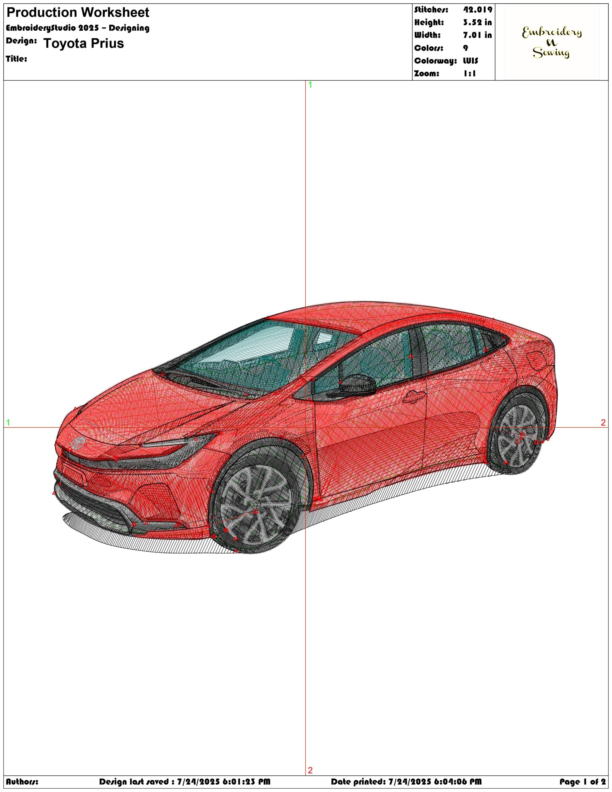 Toyota Prius- Elegant embroidery design file - instant download — view 4