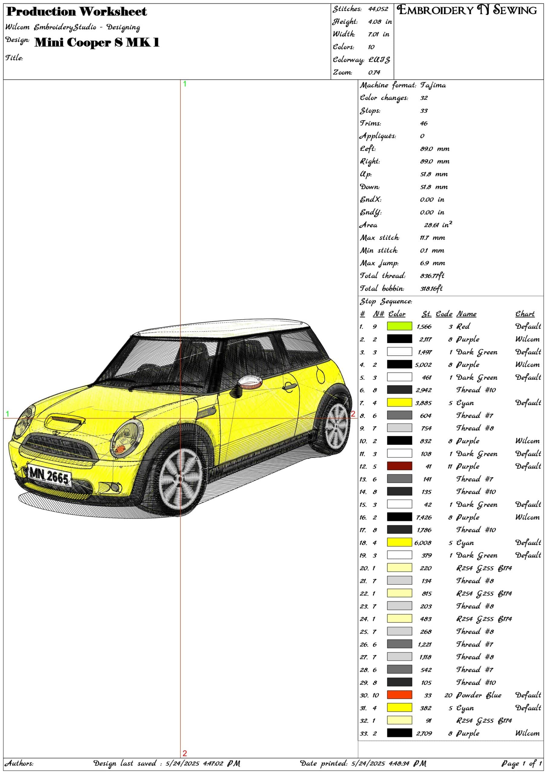 Mini Cooper S MK 1- Elegant embroidery design file - instant download — view 3