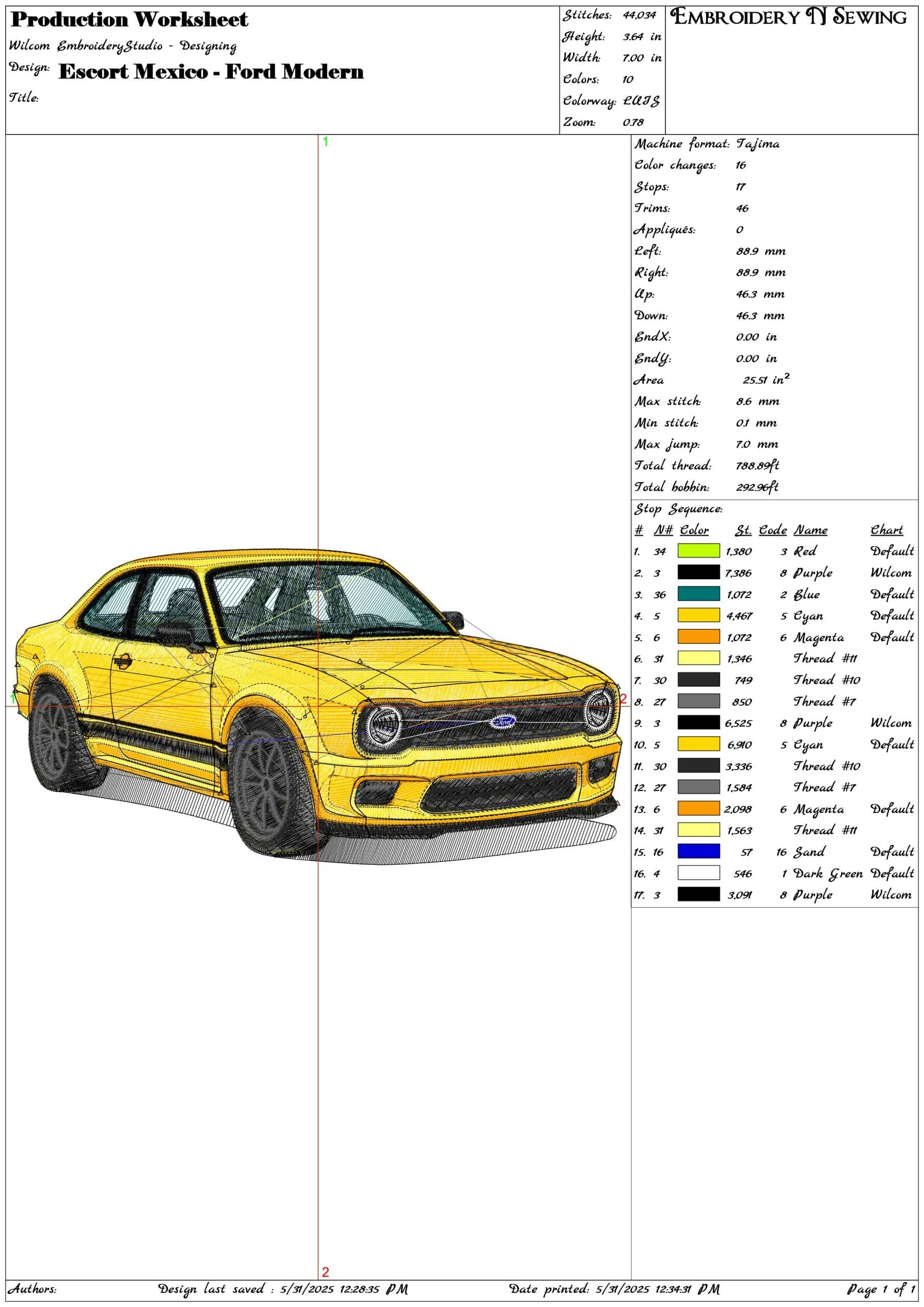MK 1 Escort Mexico - Ford Modern- Elegant embroidery design file - instant download — view 3