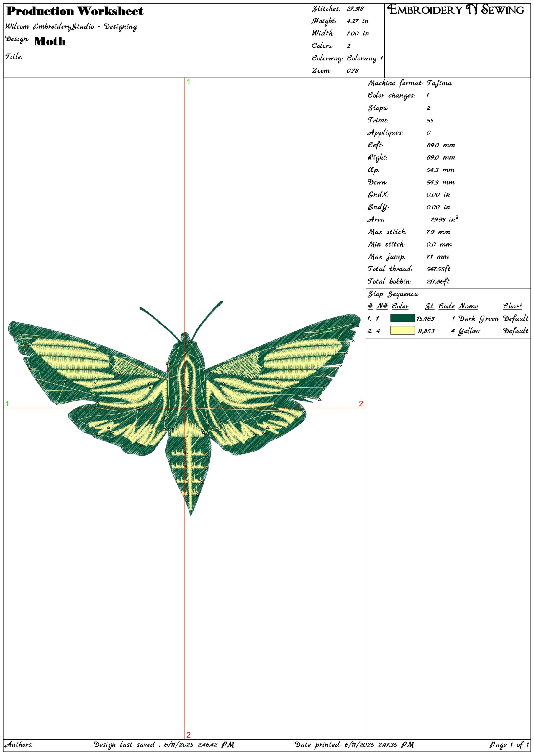 Moth- Elegant embroidery design file - instant download — view 3