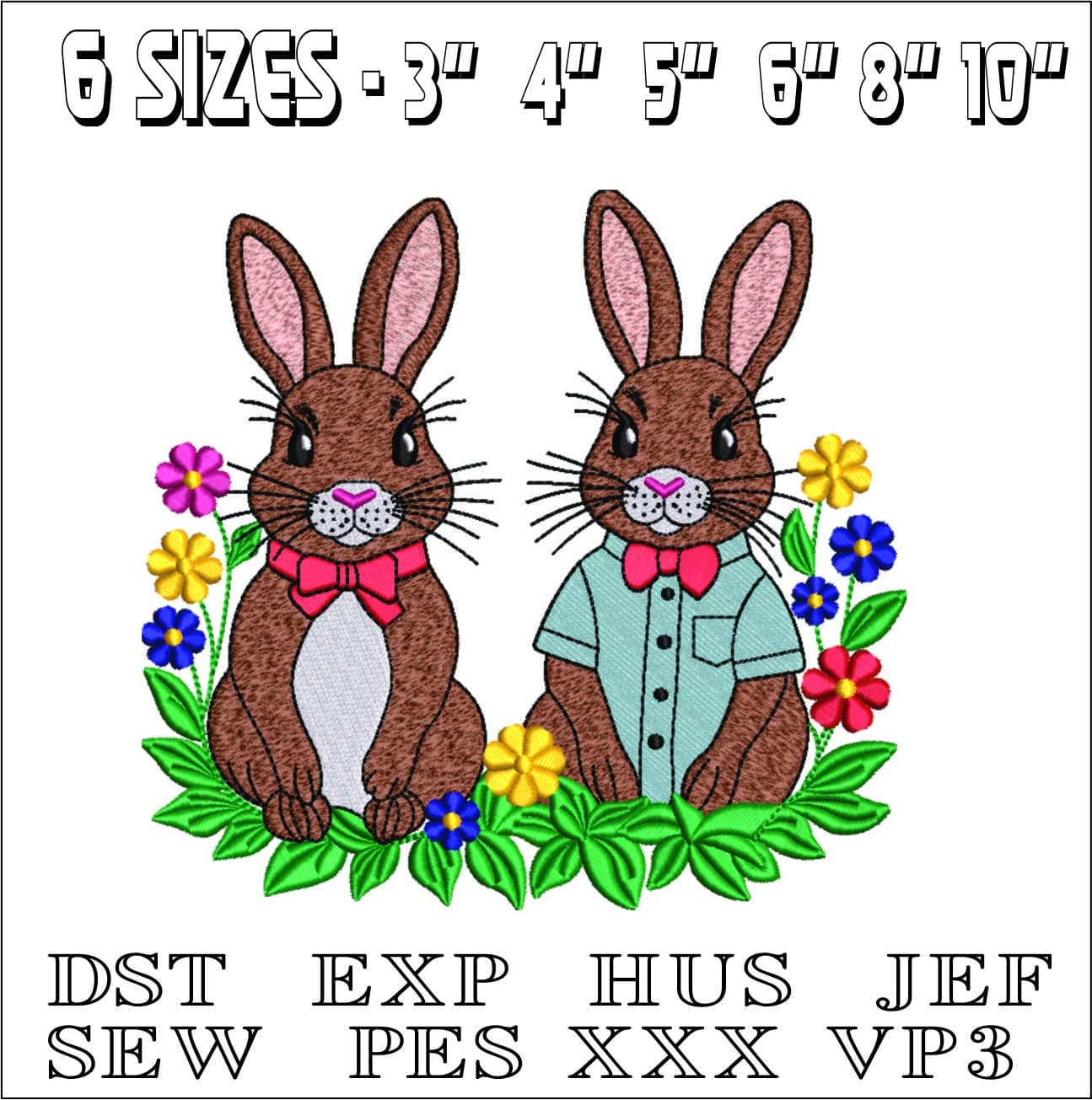 Mr and Mrs Rabbit- Elegant embroidery design file - instant download — view 2