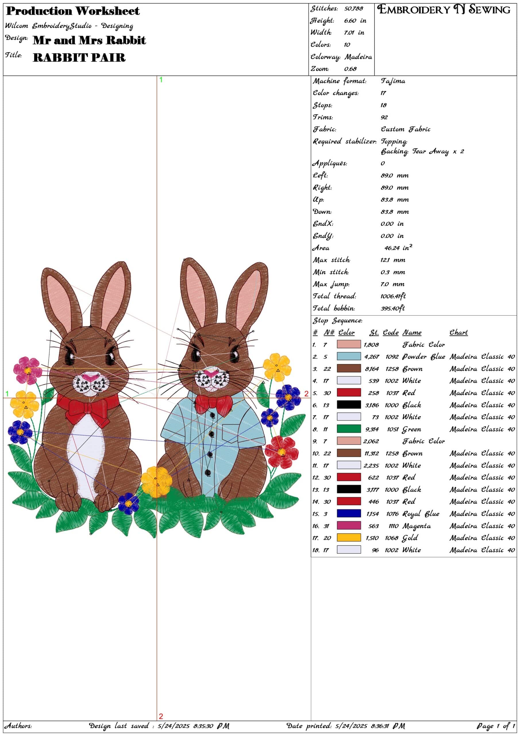 Mr and Mrs Rabbit- Elegant embroidery design file - instant download — view 3