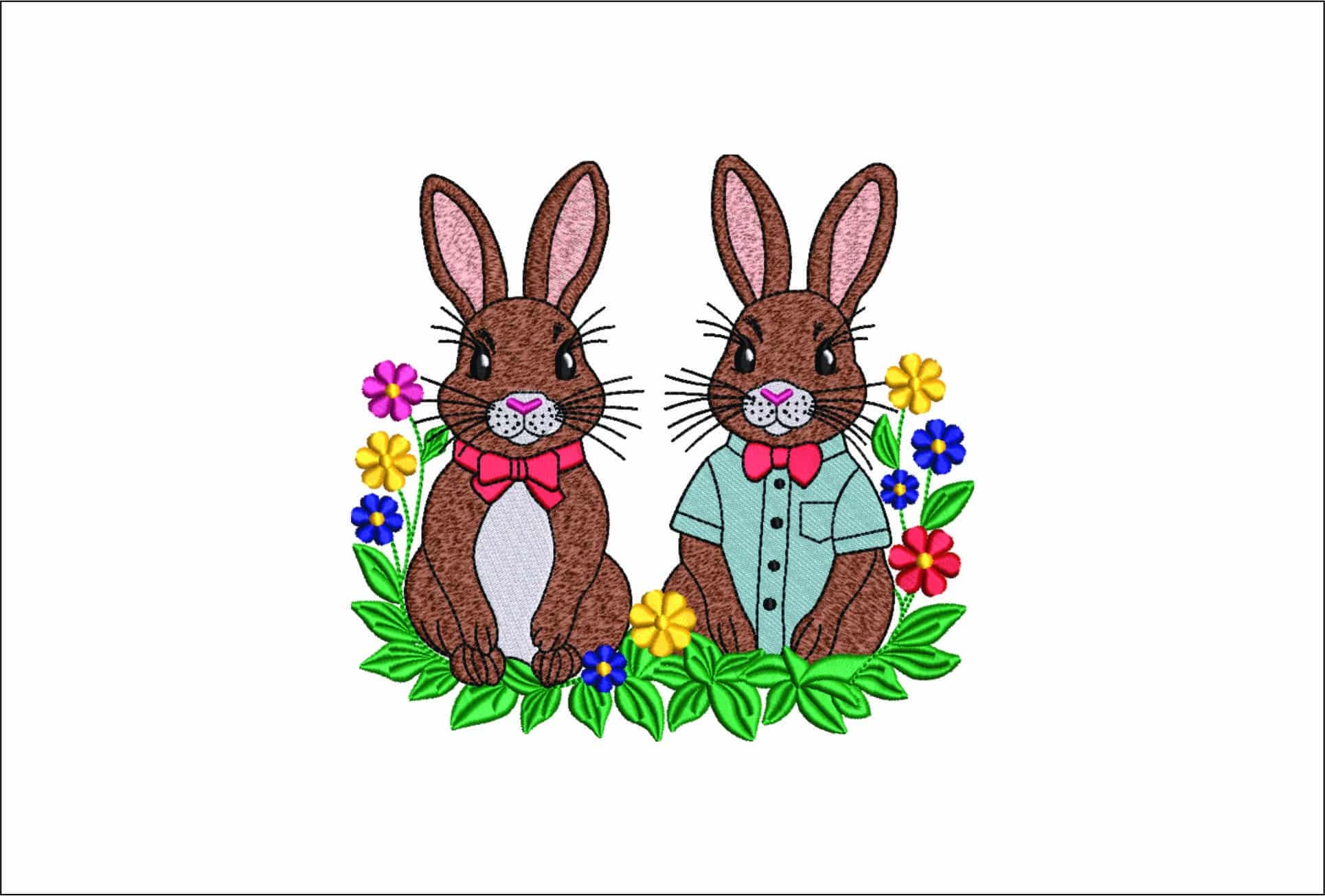 Mr and Mrs Rabbit- Elegant embroidery design file - instant download