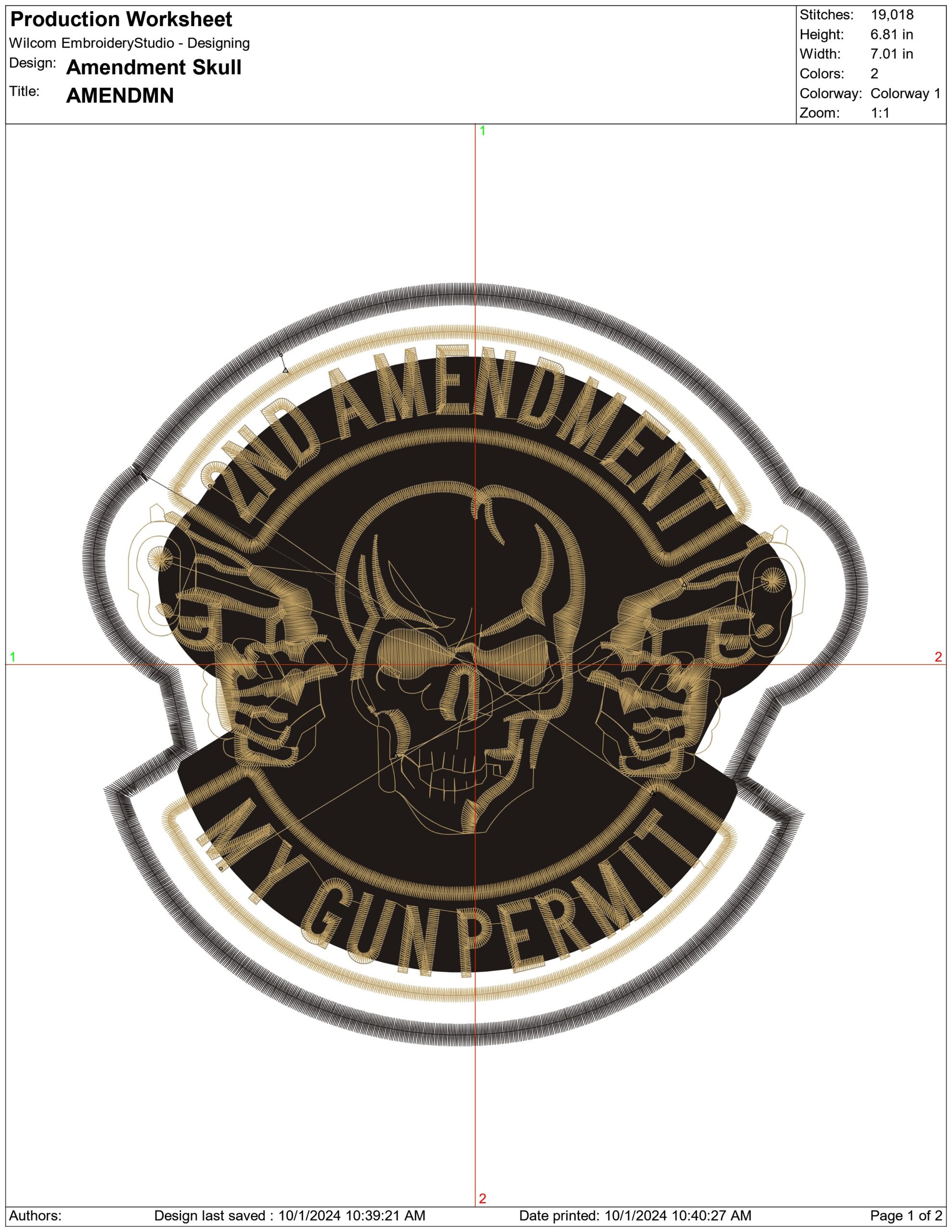 Amendment Skull- Elegant embroidery design file - instant download — view 4