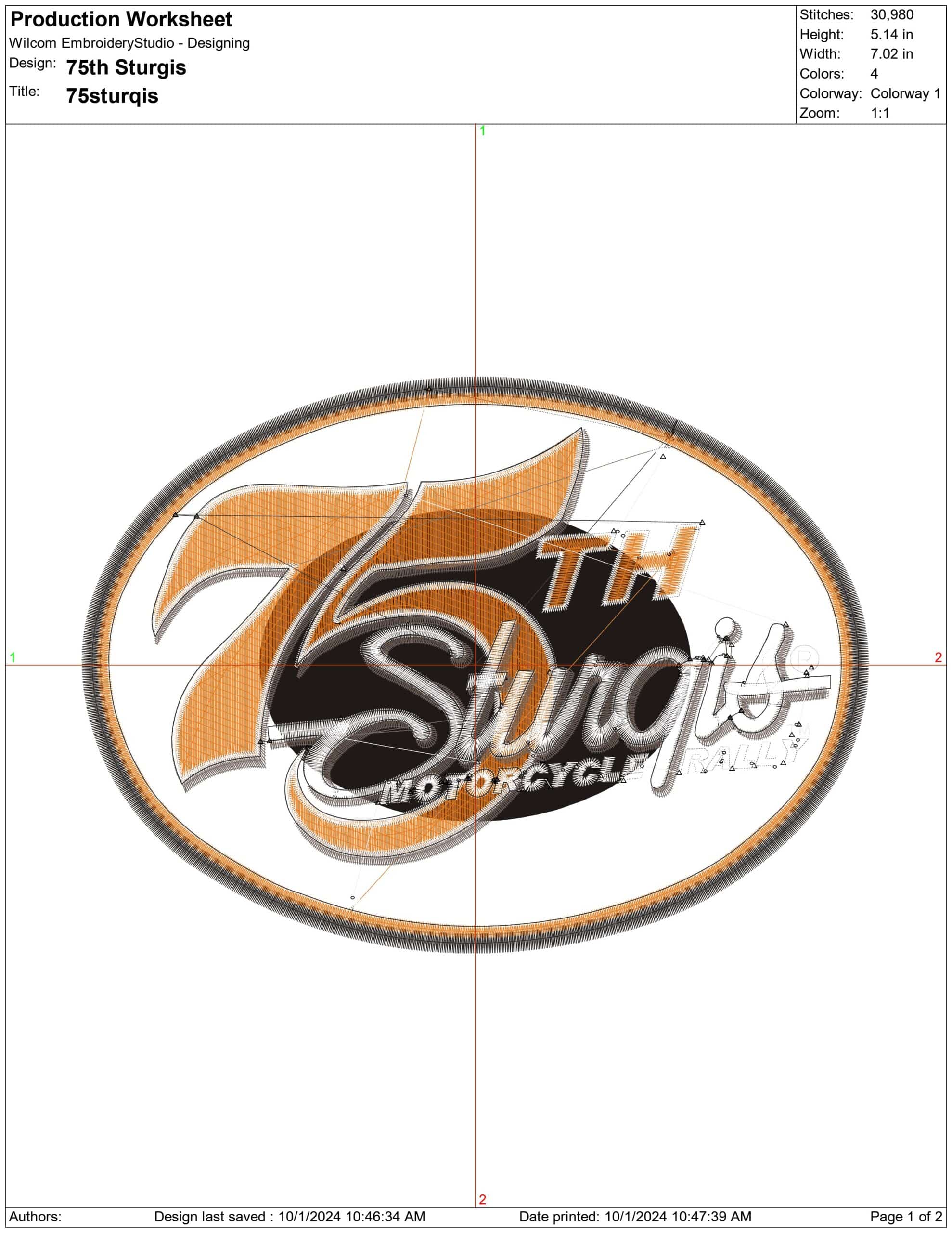75th Sturgis- Elegant embroidery design file - instant download — view 3