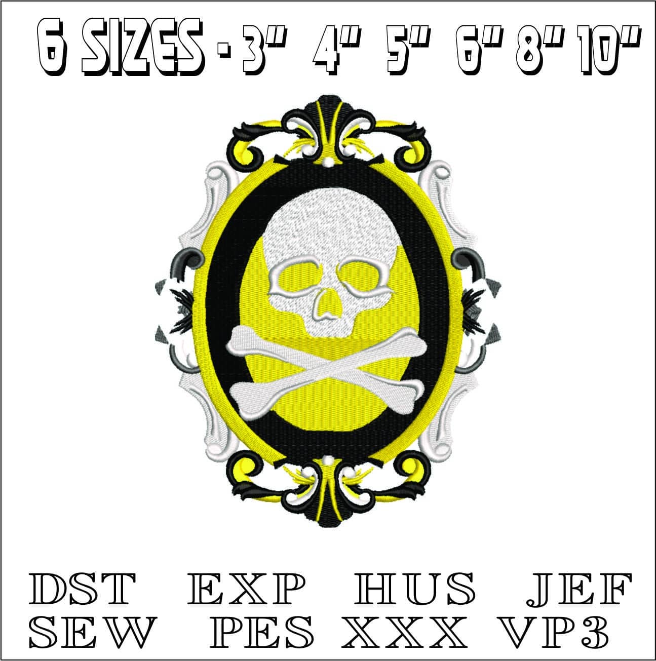 Skull Cross bones Frame- Elegant embroidery design file - instant download — view 2