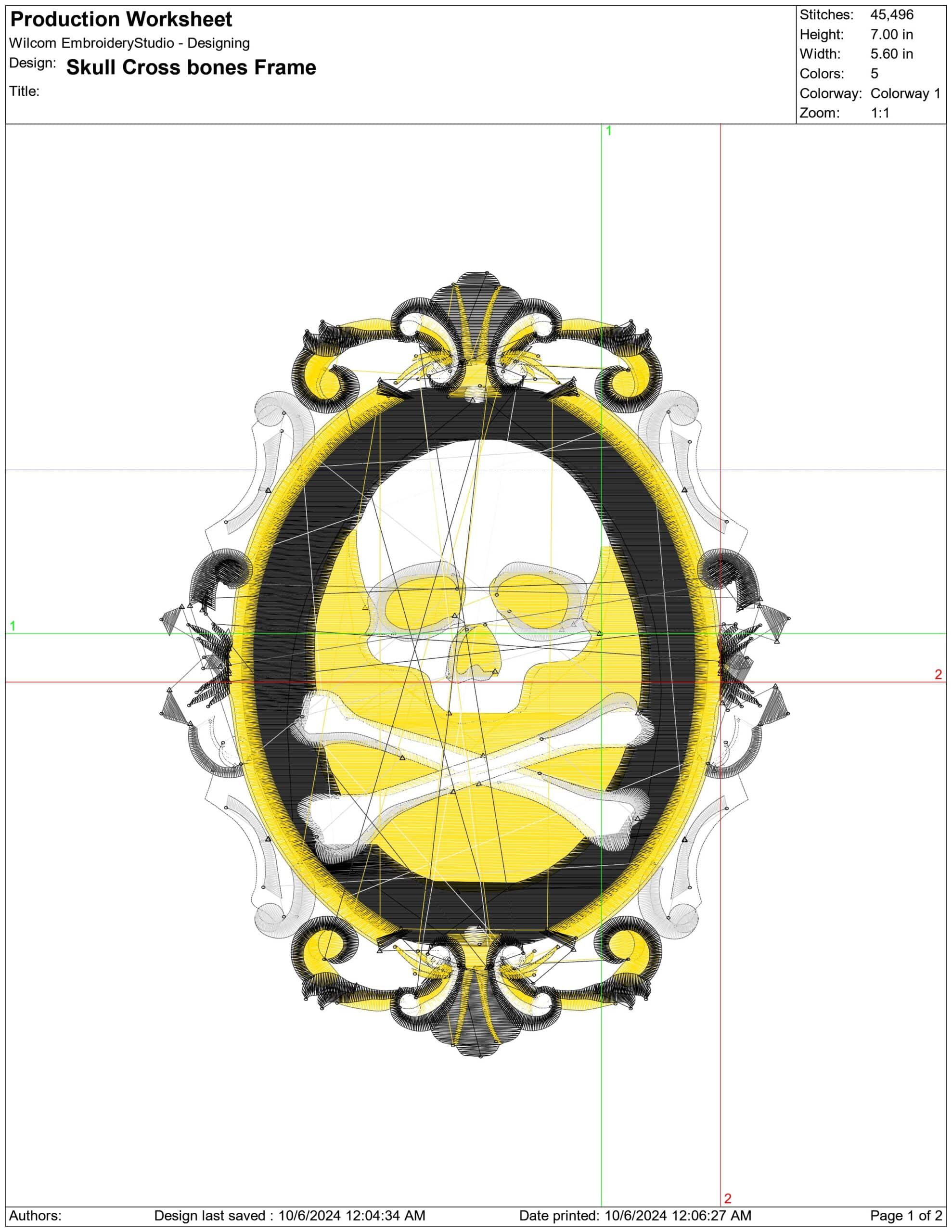 Skull Cross bones Frame- Elegant embroidery design file - instant download — view 4