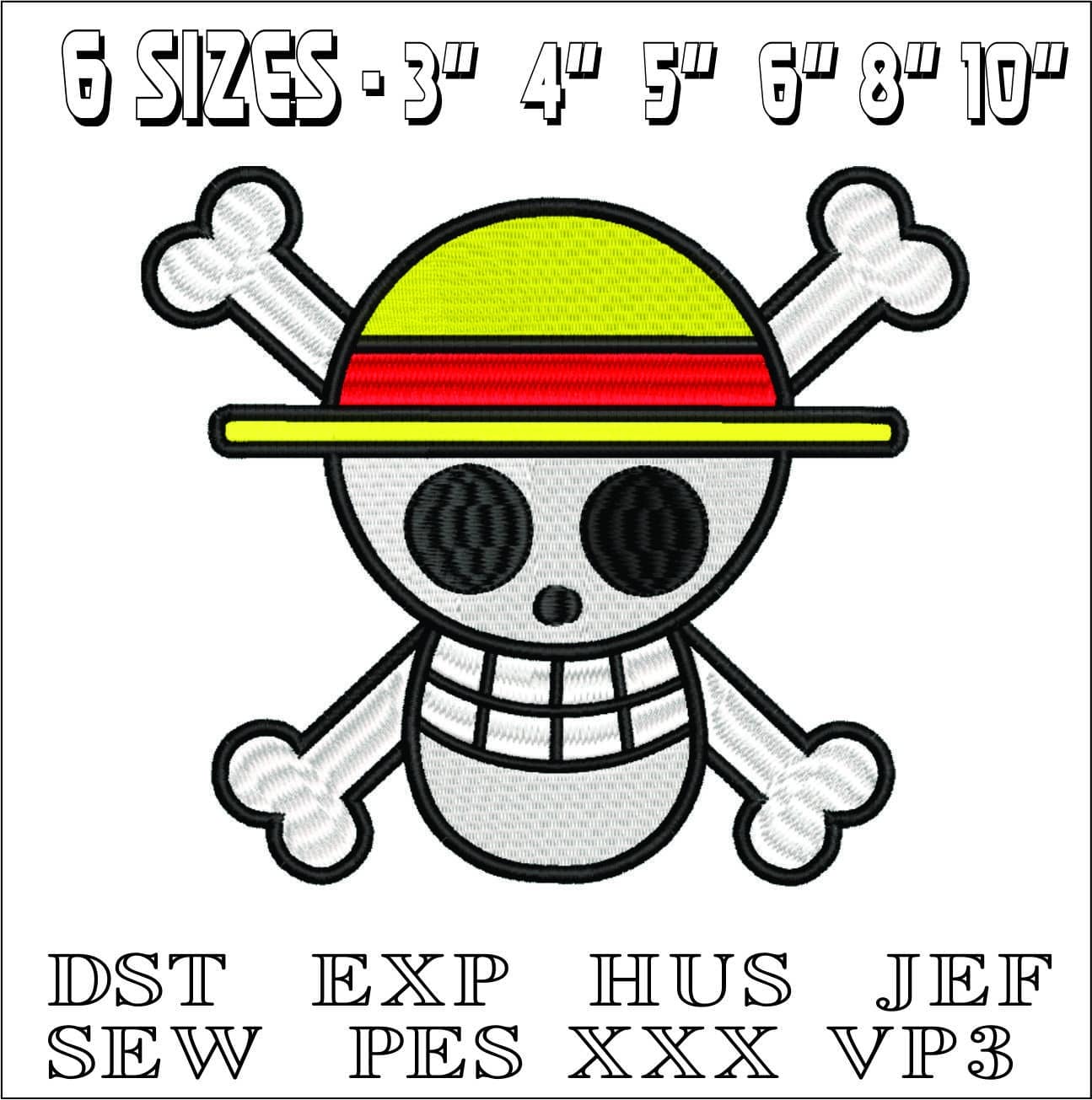 Skull Cross Bones yellow hat- Elegant embroidery design file - instant download — view 2