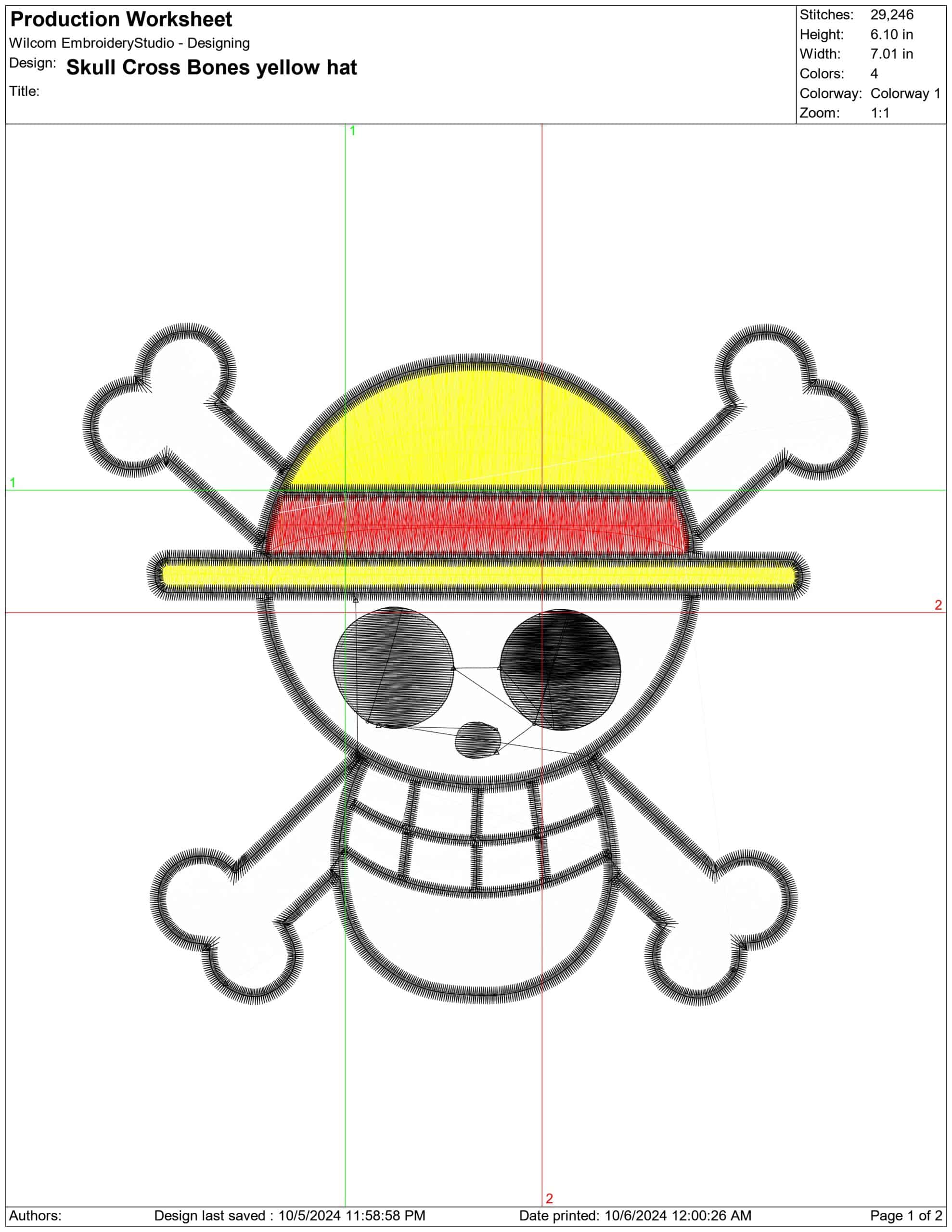 Skull Cross Bones yellow hat- Elegant embroidery design file - instant download — view 4