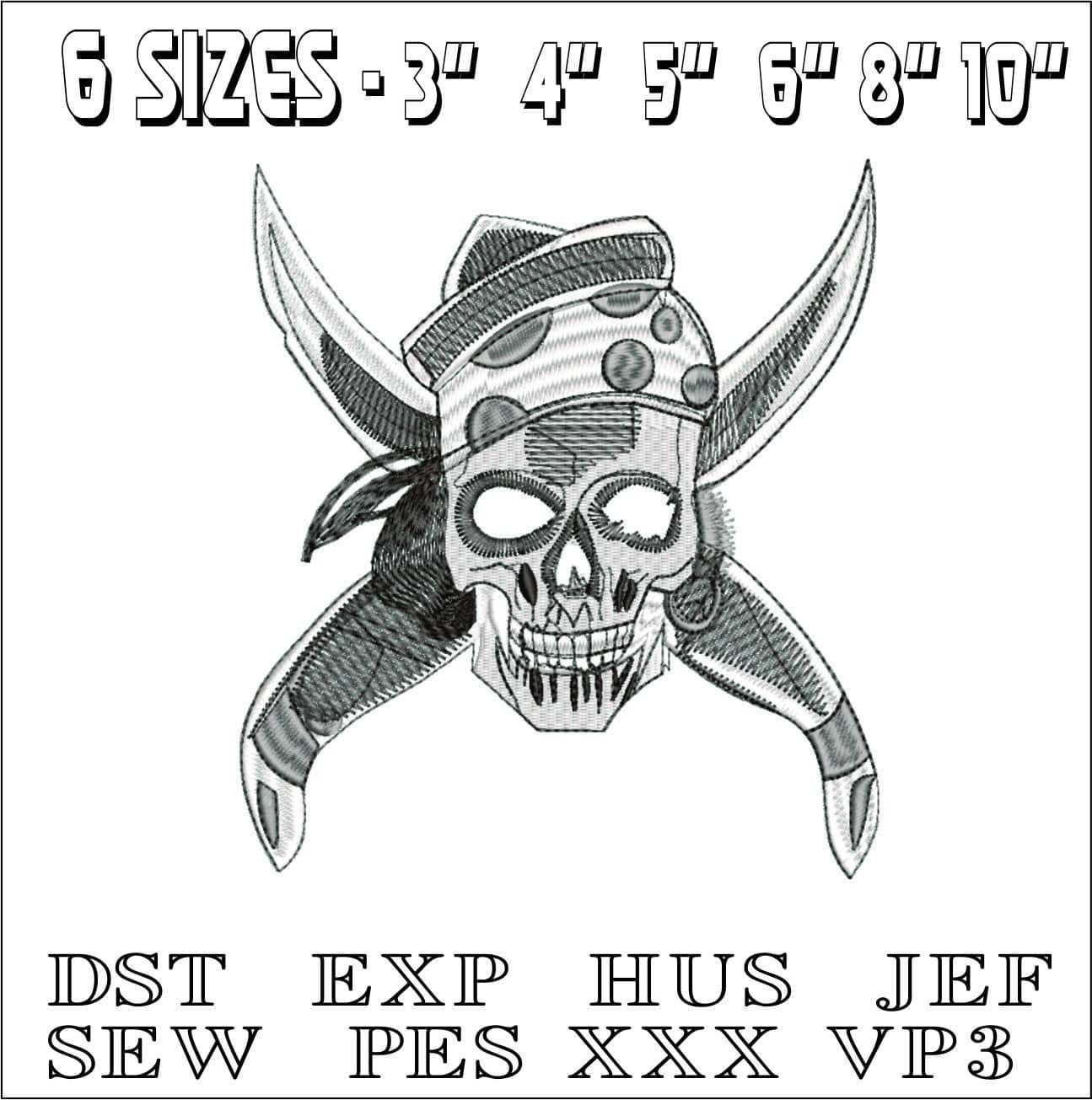 Skull with Bandero- Elegant embroidery design file - instant download — view 2