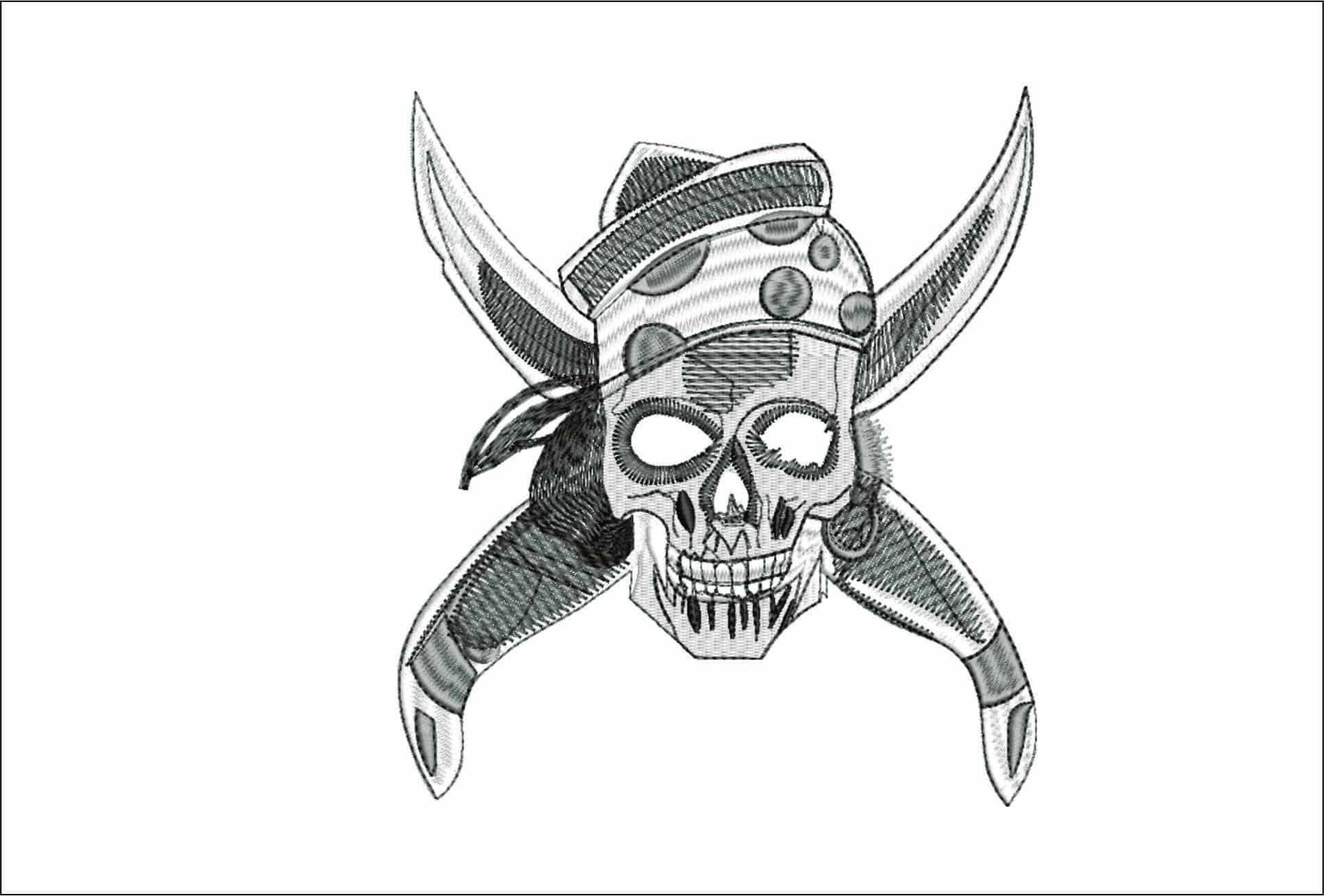 Skull with Bandero- Elegant embroidery design file - instant download