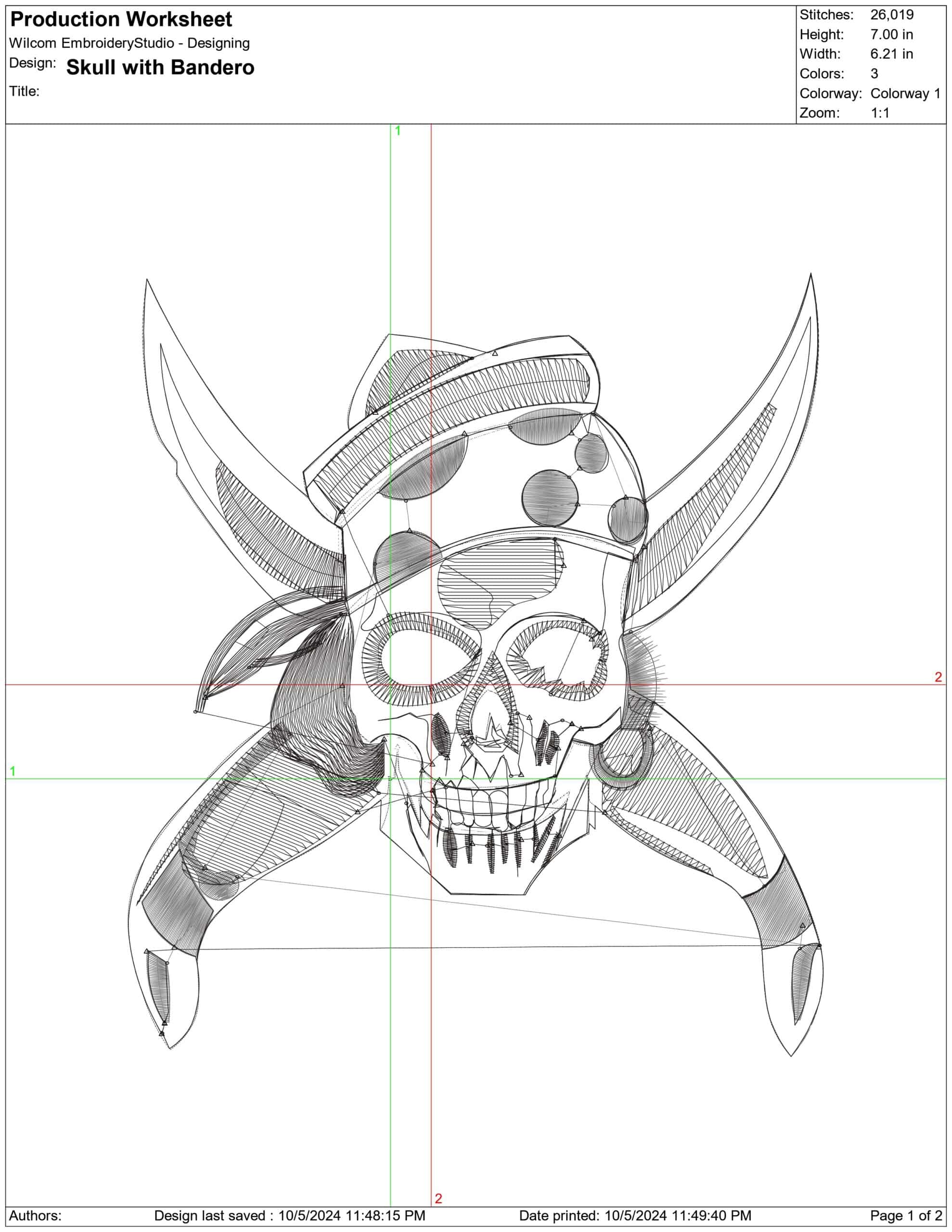 Skull with Bandero- Elegant embroidery design file - instant download — view 4