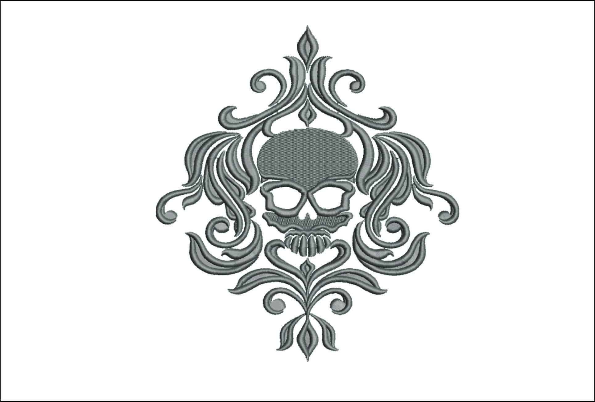 Skull With Twirls-Elegant embroidery design file - instant download