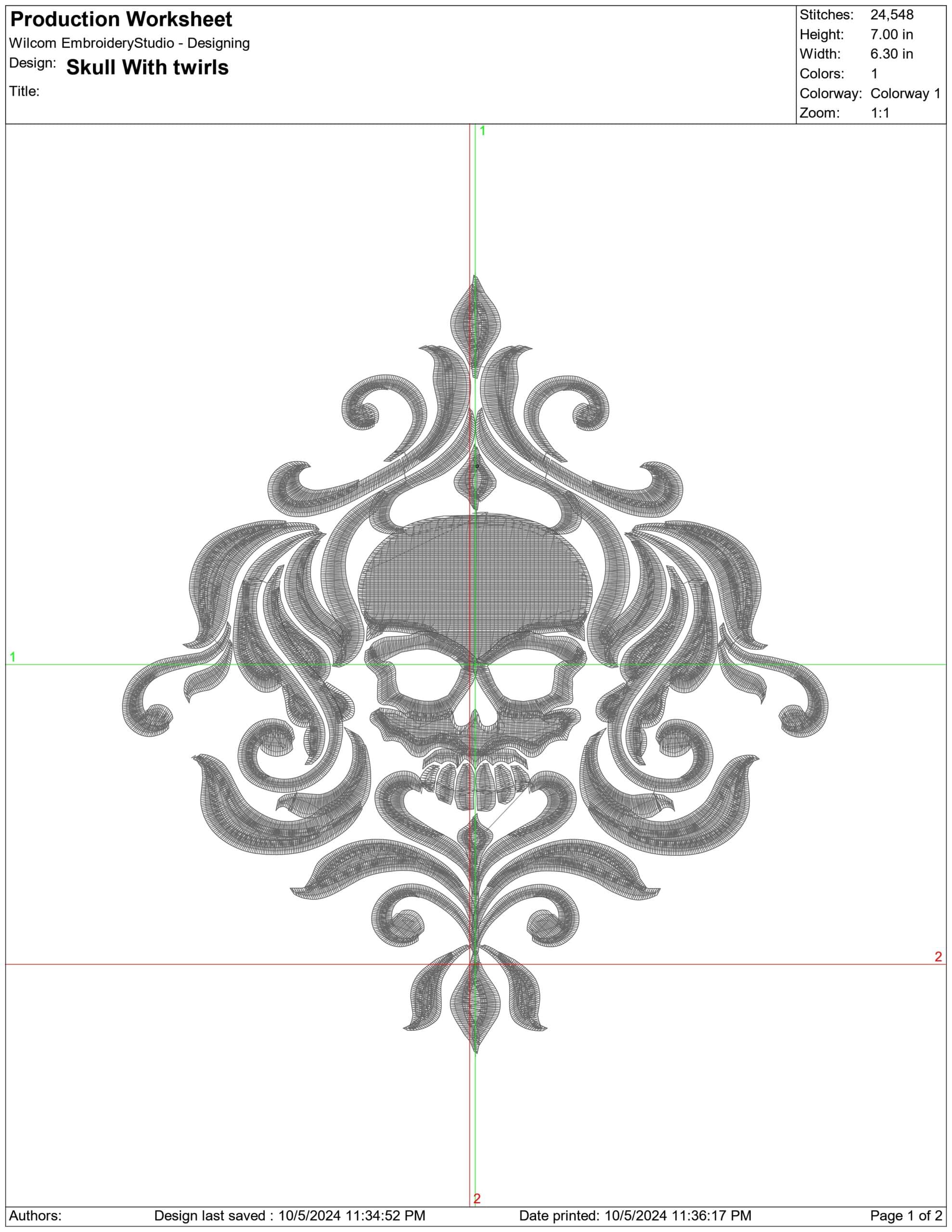 Skull With Twirls-Elegant embroidery design file - instant download — view 4