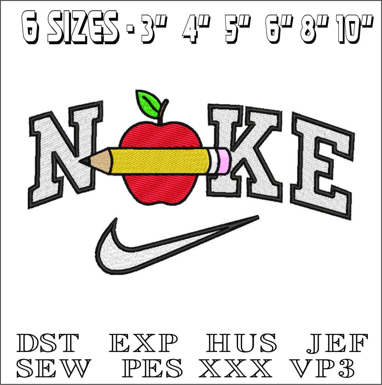 Nike Apple and Pencil-Elegant embroidery design file - instant download — view 2