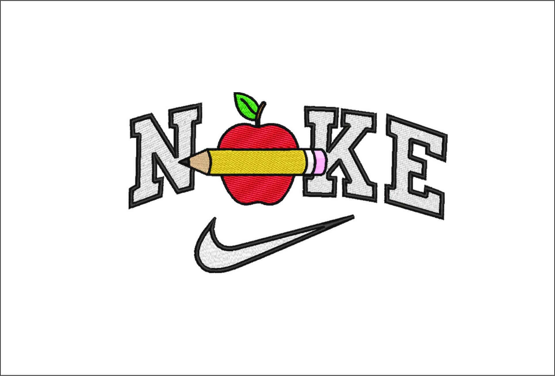 Nike Apple and Pencil-Elegant embroidery design file - instant download