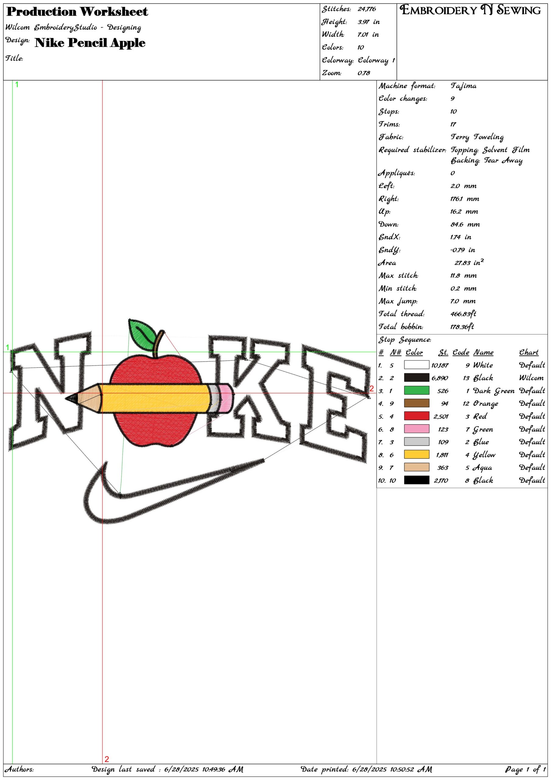 Nike Apple and Pencil-Elegant embroidery design file - instant download — view 3