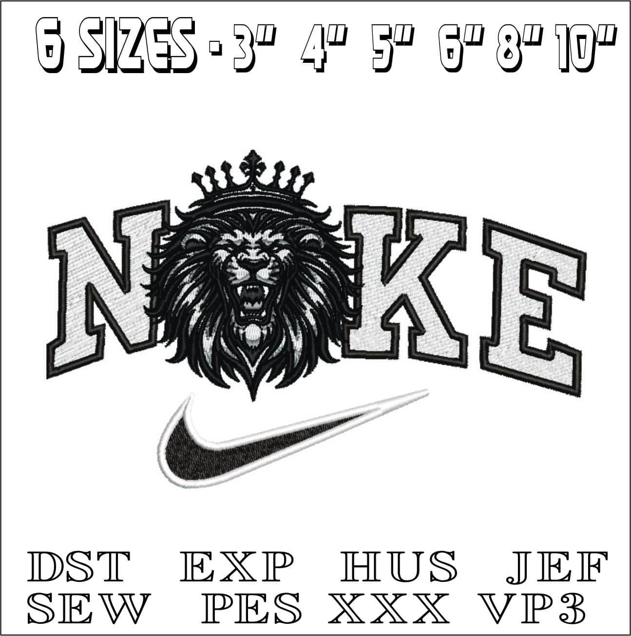 Nike Black White Lion King Roaring-Elegant embroidery design file - instant download — view 2
