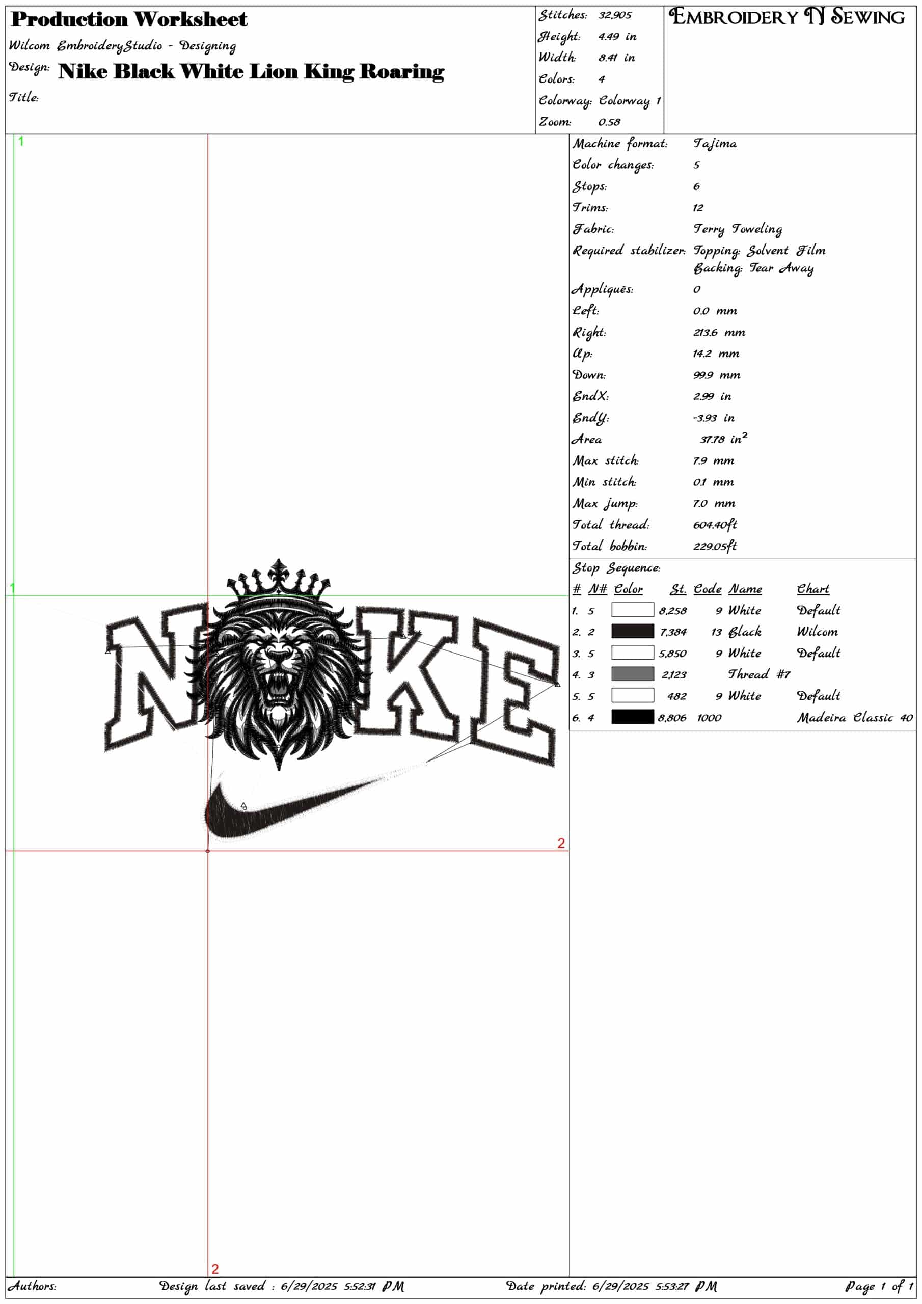 Nike Black White Lion King Roaring-Elegant embroidery design file - instant download — view 3