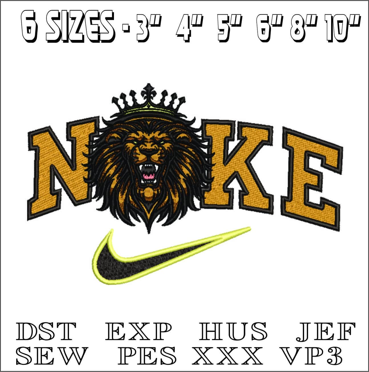 Nike Color Lion Roaring with Crown-Elegant embroidery design file - instant download — view 2