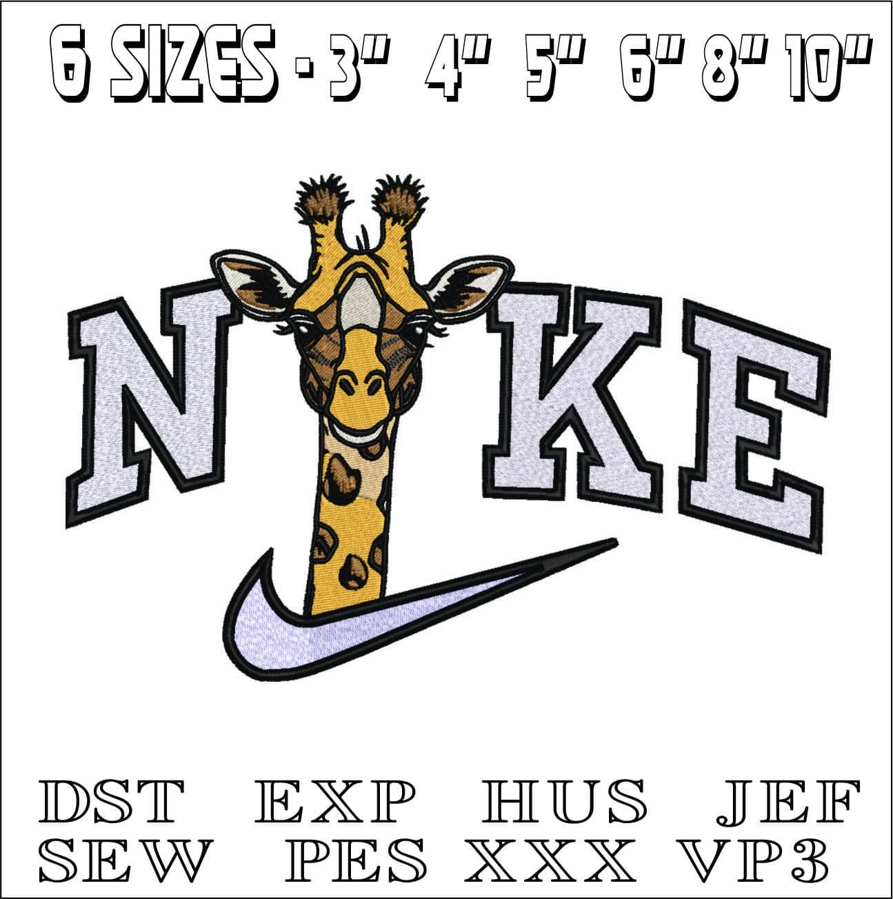 Nike Cute Giraffe Head-Elegant embroidery design file - instant download — view 2