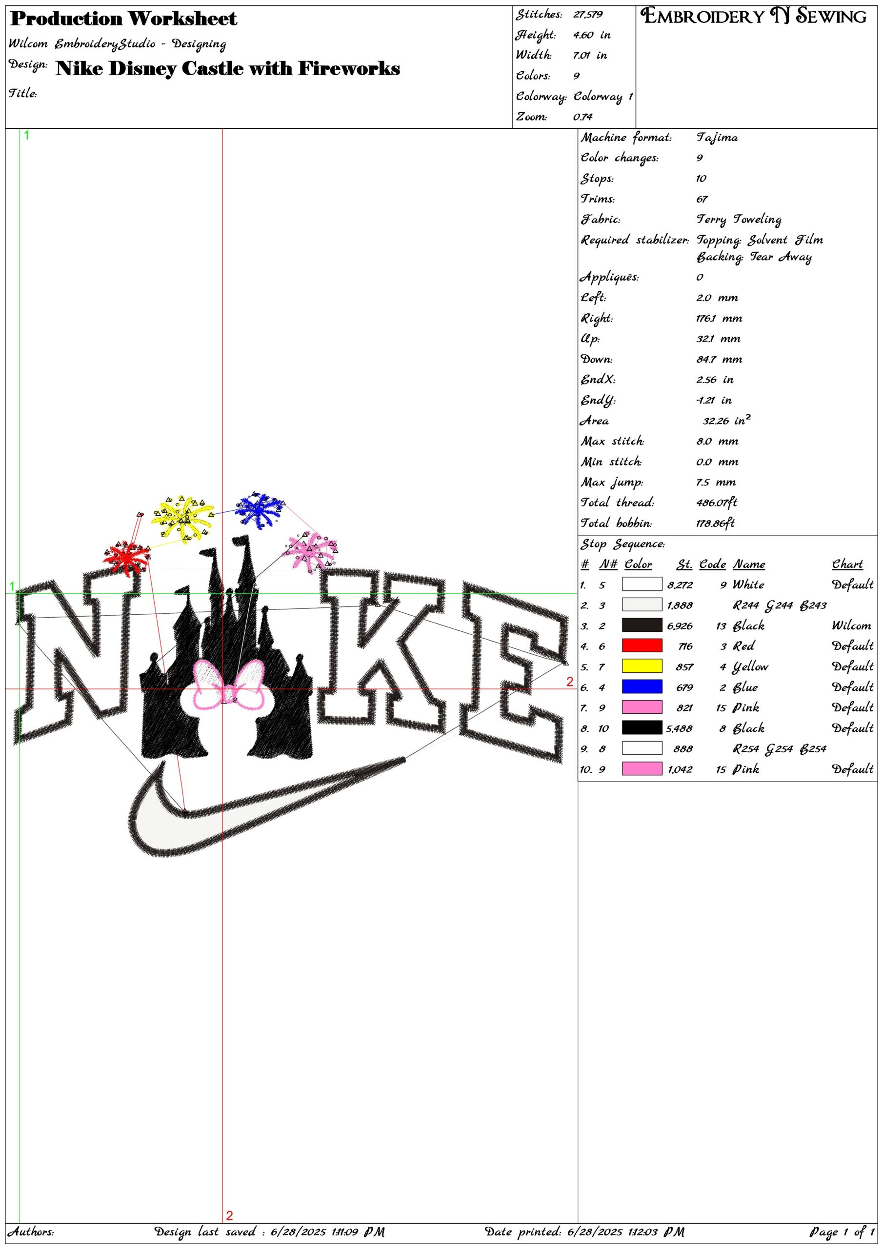 Nike Disney Castle with Fireworks-Elegant embroidery design file - instant download — view 3