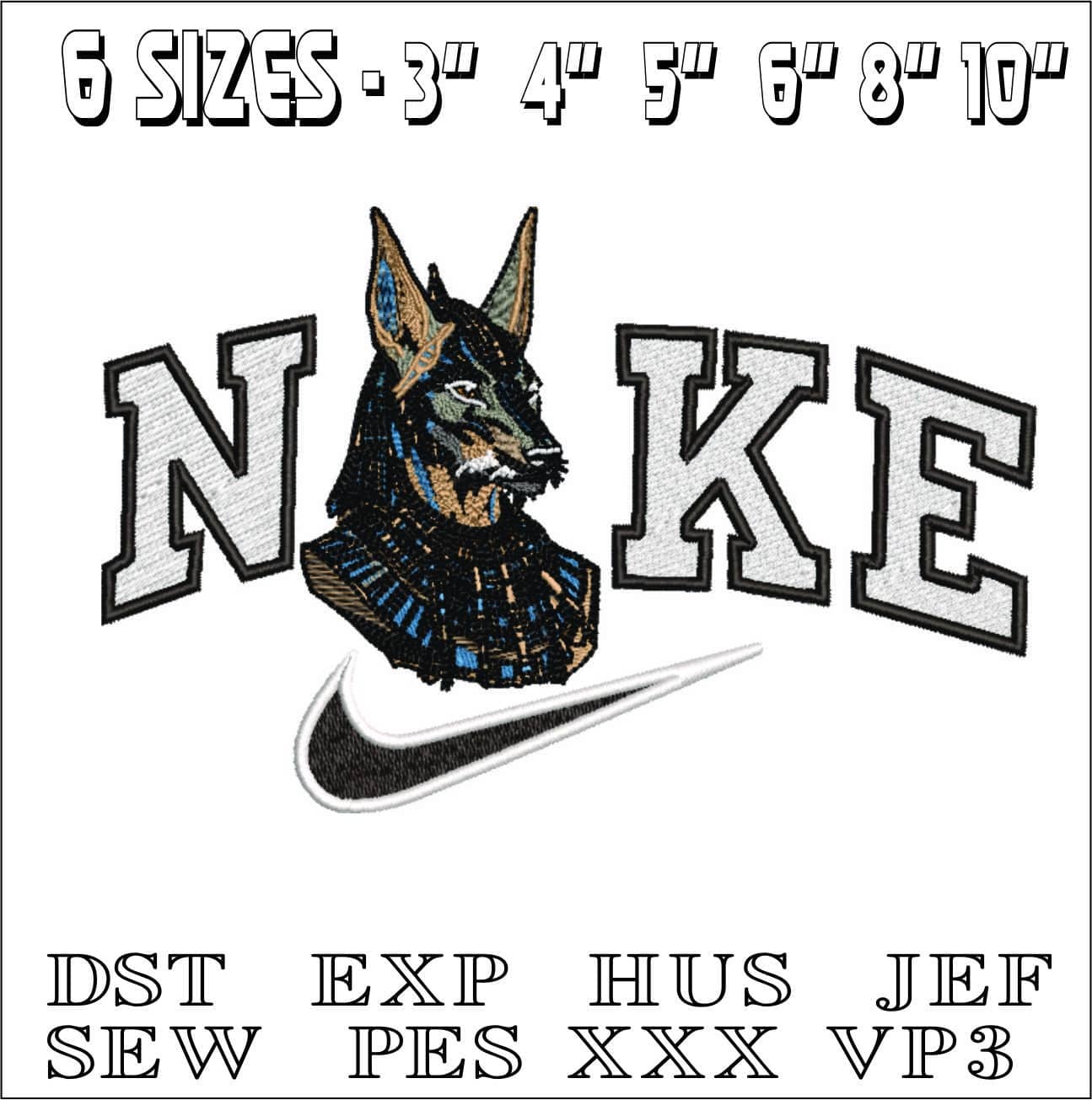 Nike Egyptian Anubis God-Elegant embroidery design file - instant download — view 2