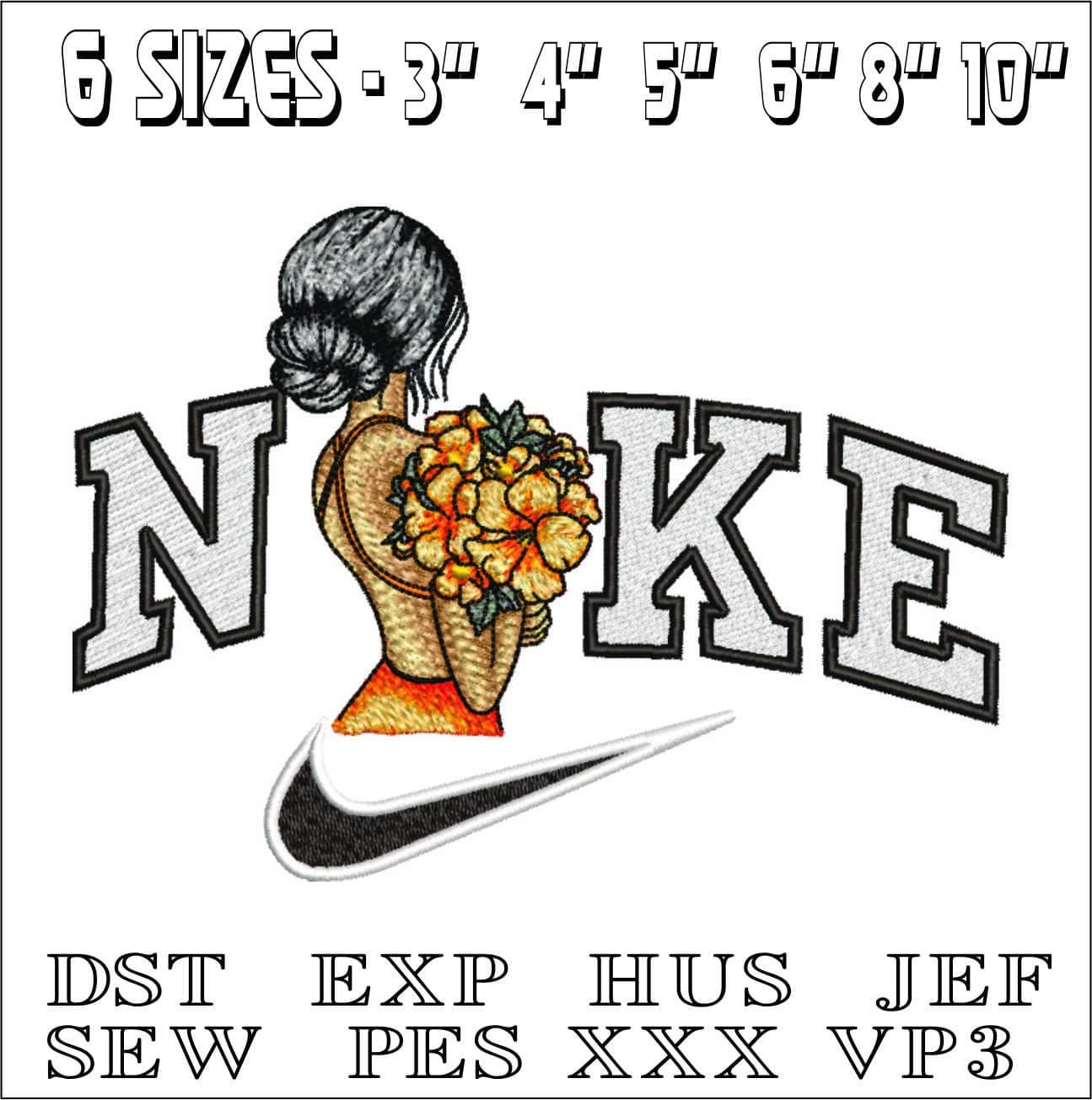 Nike Girl with Flower over shoulder- Ford-Elegant embroidery design file - instant download — view 2