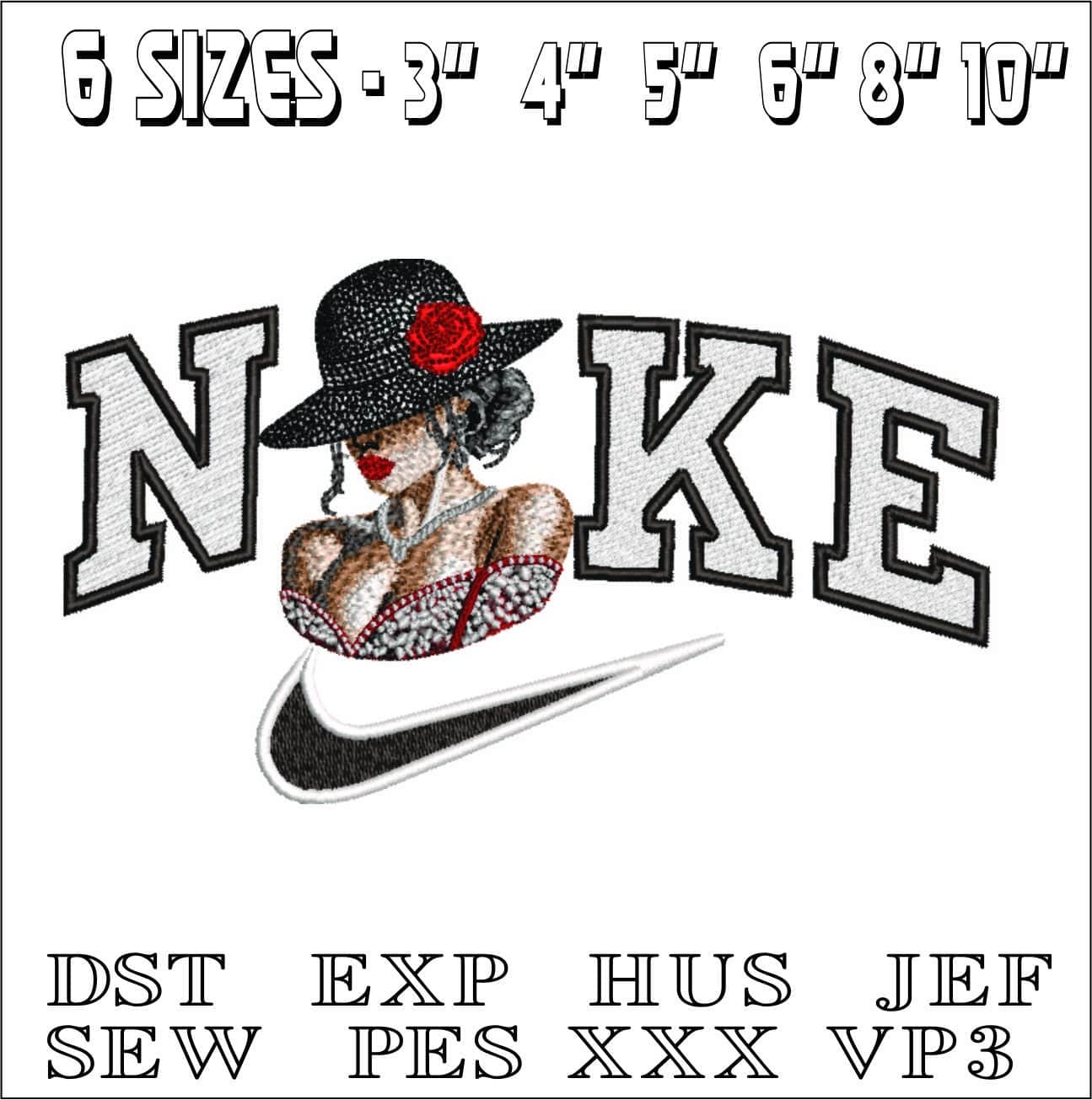 Nike Glamous Lady with Pearls-Elegant embroidery design file - instant download — view 2