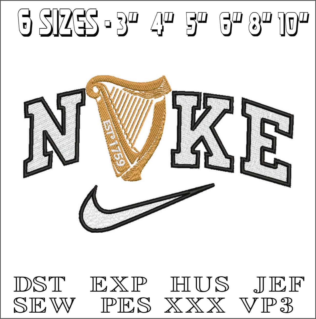 Nike Guiness Harp only-Elegant embroidery design file - instant download — view 2