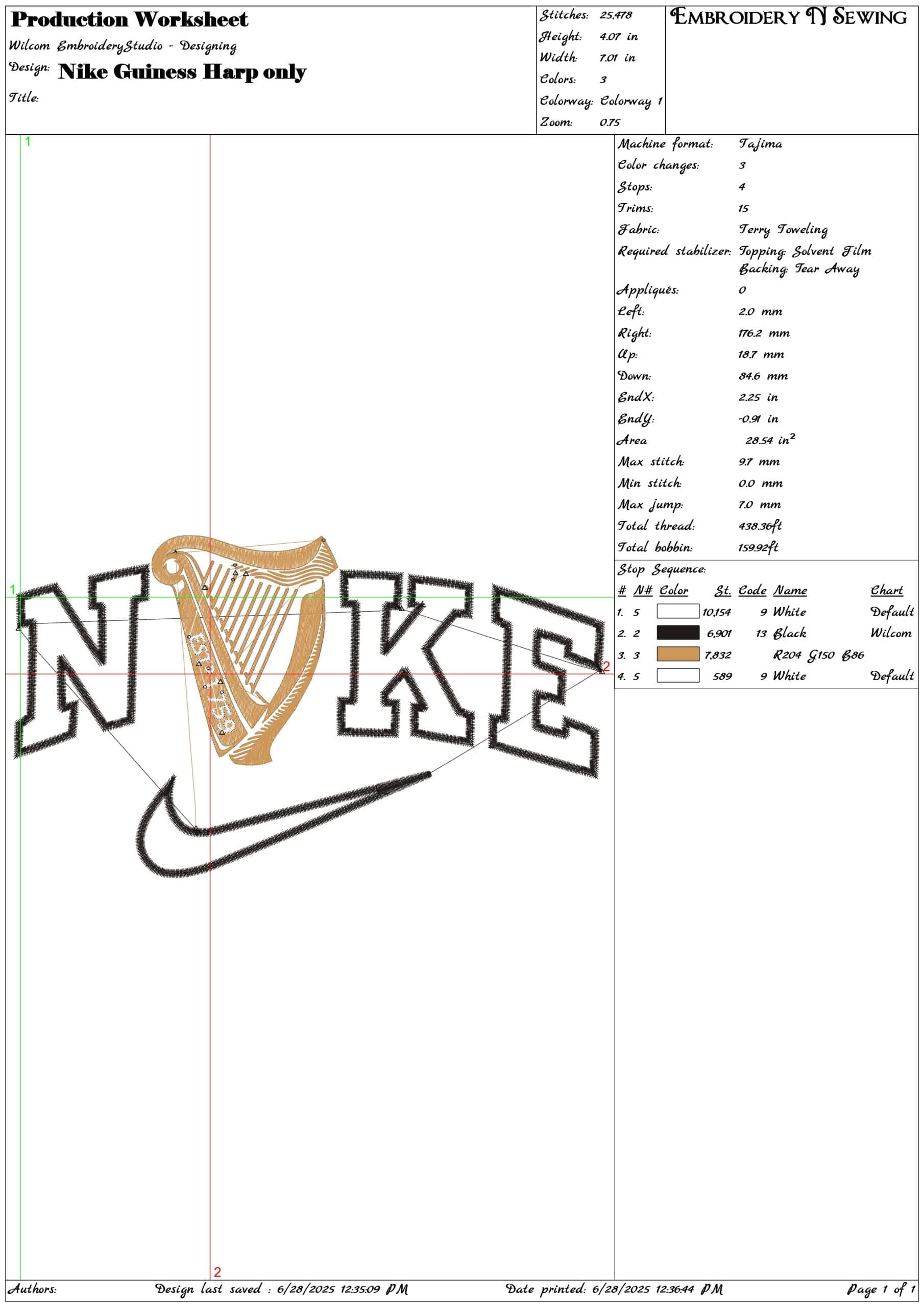 Nike Guiness Harp only-Elegant embroidery design file - instant download — view 3