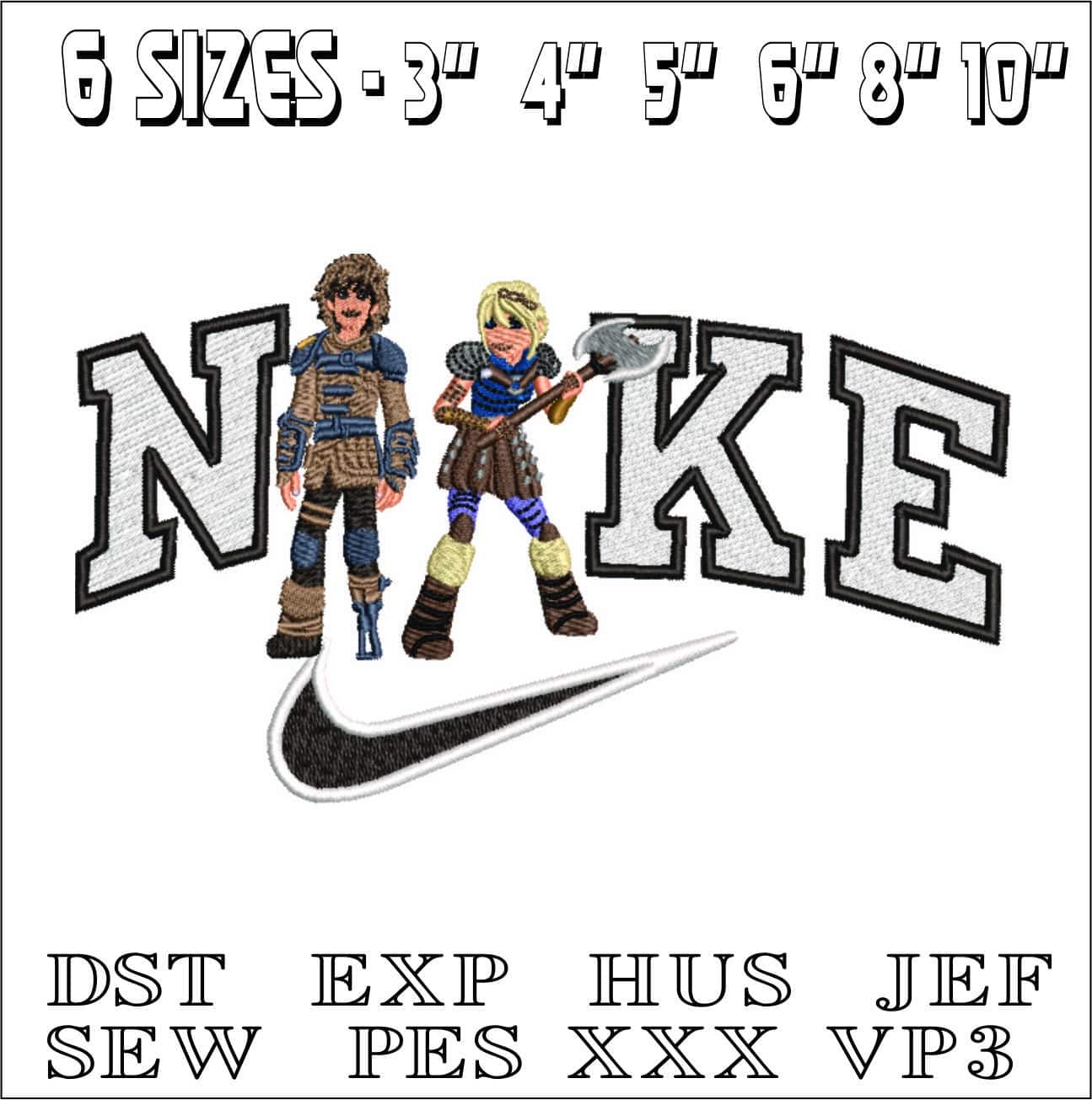 Nike Hiccup and Astrid How to Train a Dragon-Elegant embroidery design file - instant download — view 2