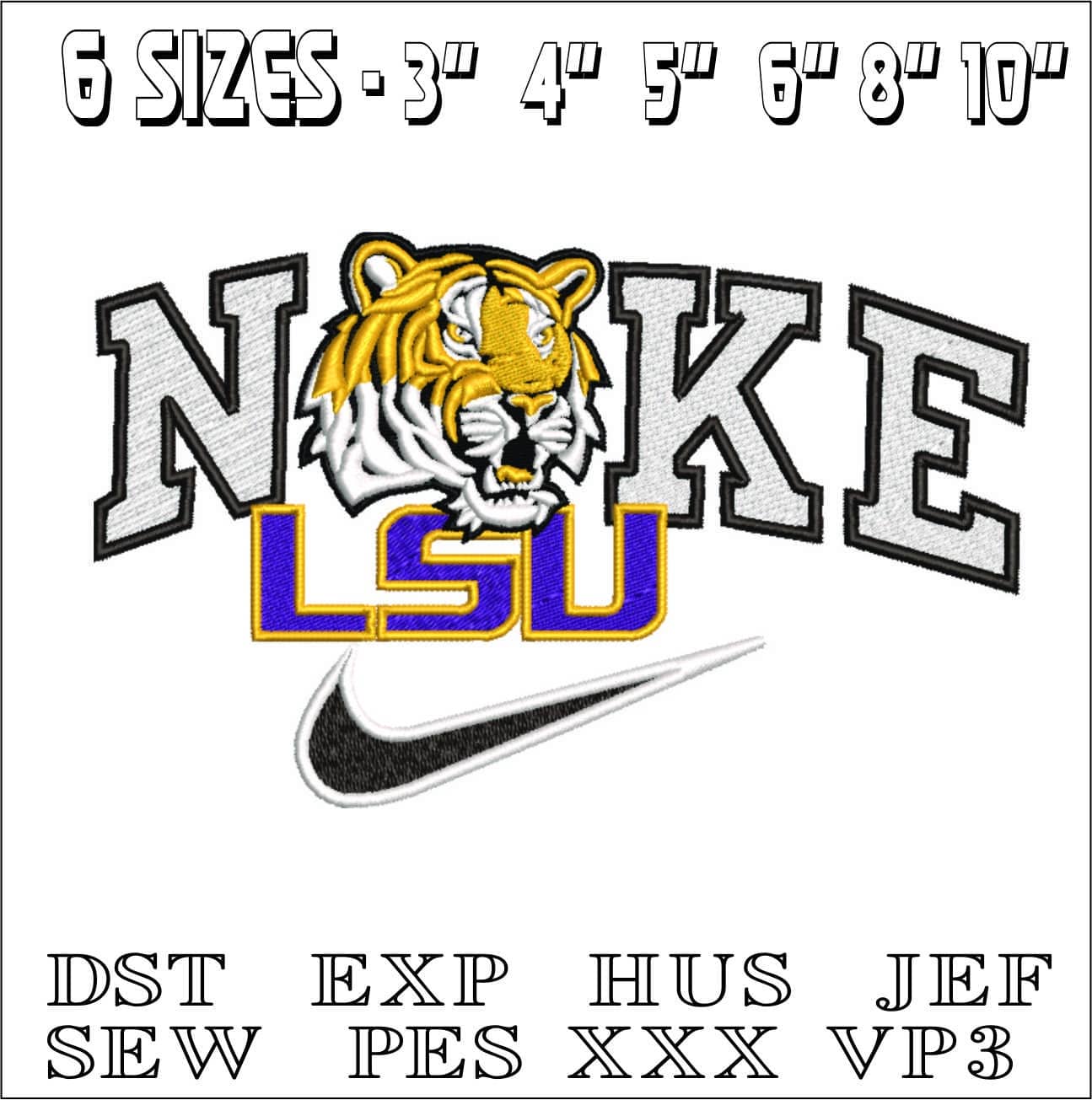 Nike LSU Tigers 2006 2014-Elegant embroidery design file - instant download — view 2