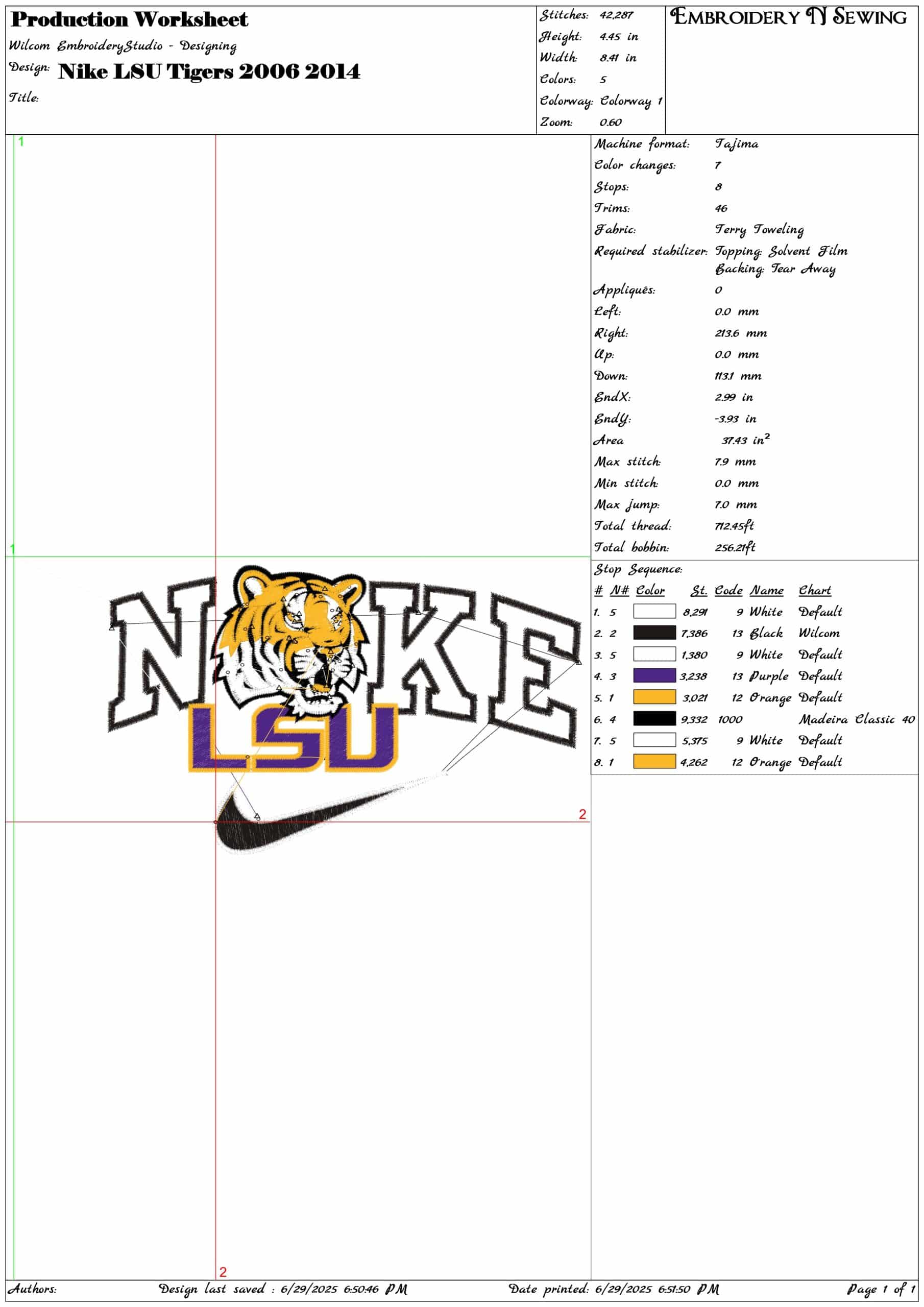 Nike LSU Tigers 2006 2014-Elegant embroidery design file - instant download — view 3
