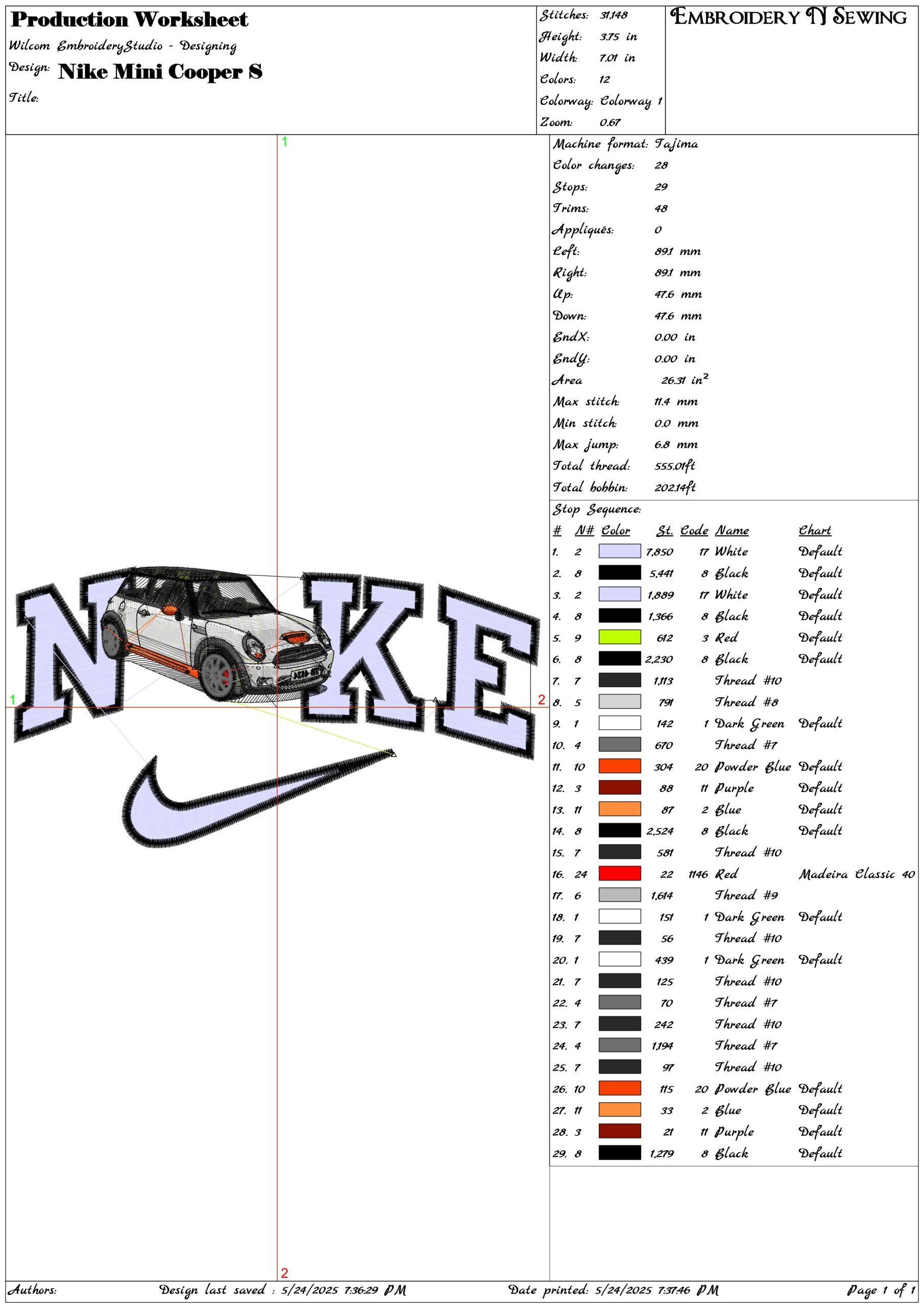 Nike Mini Cooper S-Elegant embroidery design file - instant download — view 3