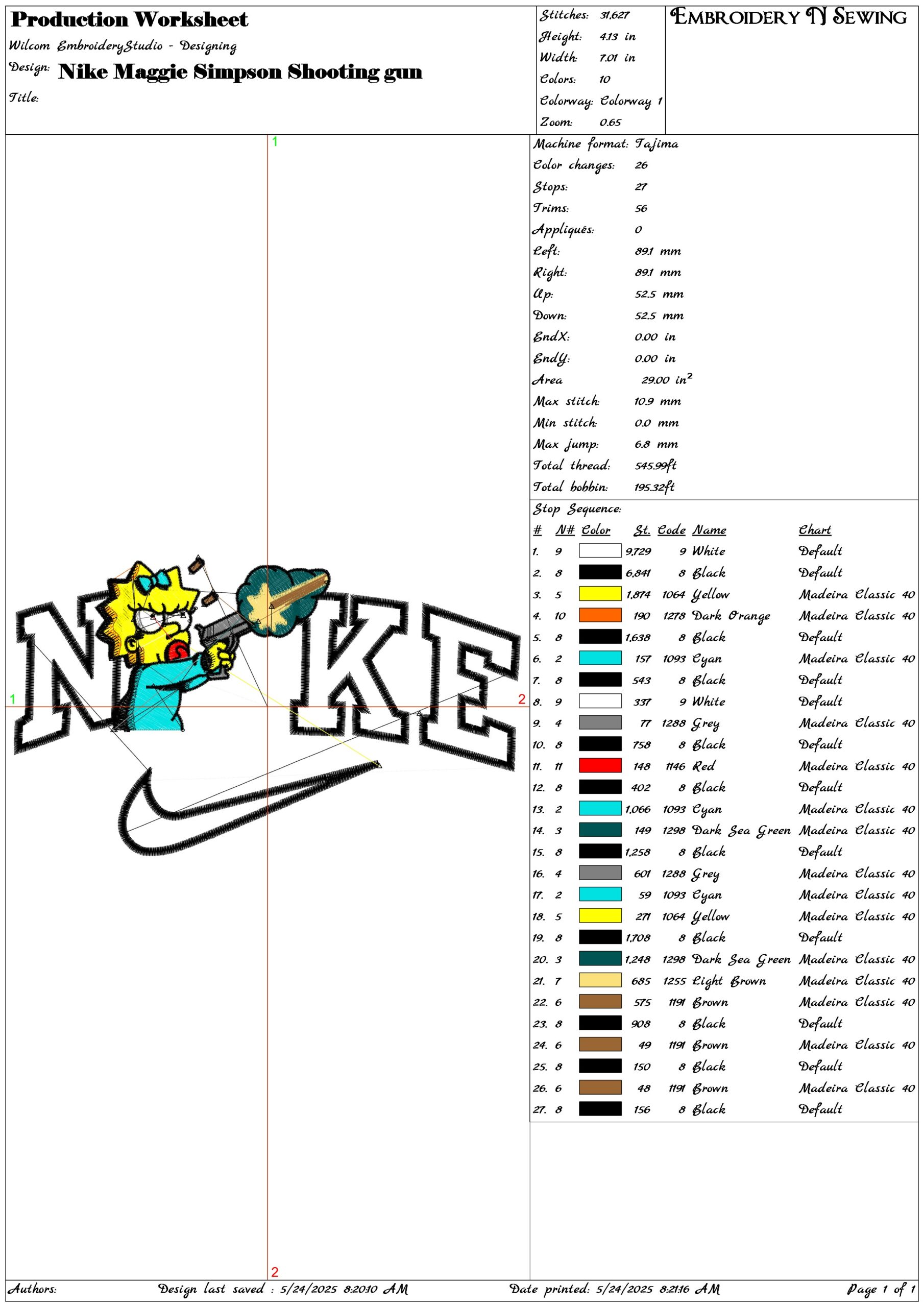 Nike Maggie Simpson Shooting gun-Elegant embroidery design file - instant download — view 3