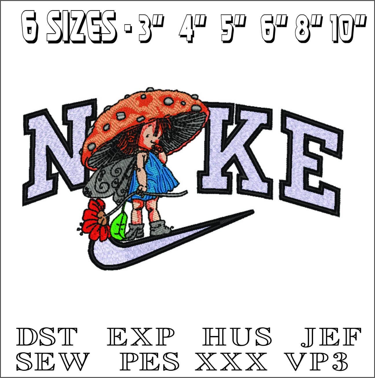 Nike Mushroom Girl-Elegant embroidery design file - instant download — view 2
