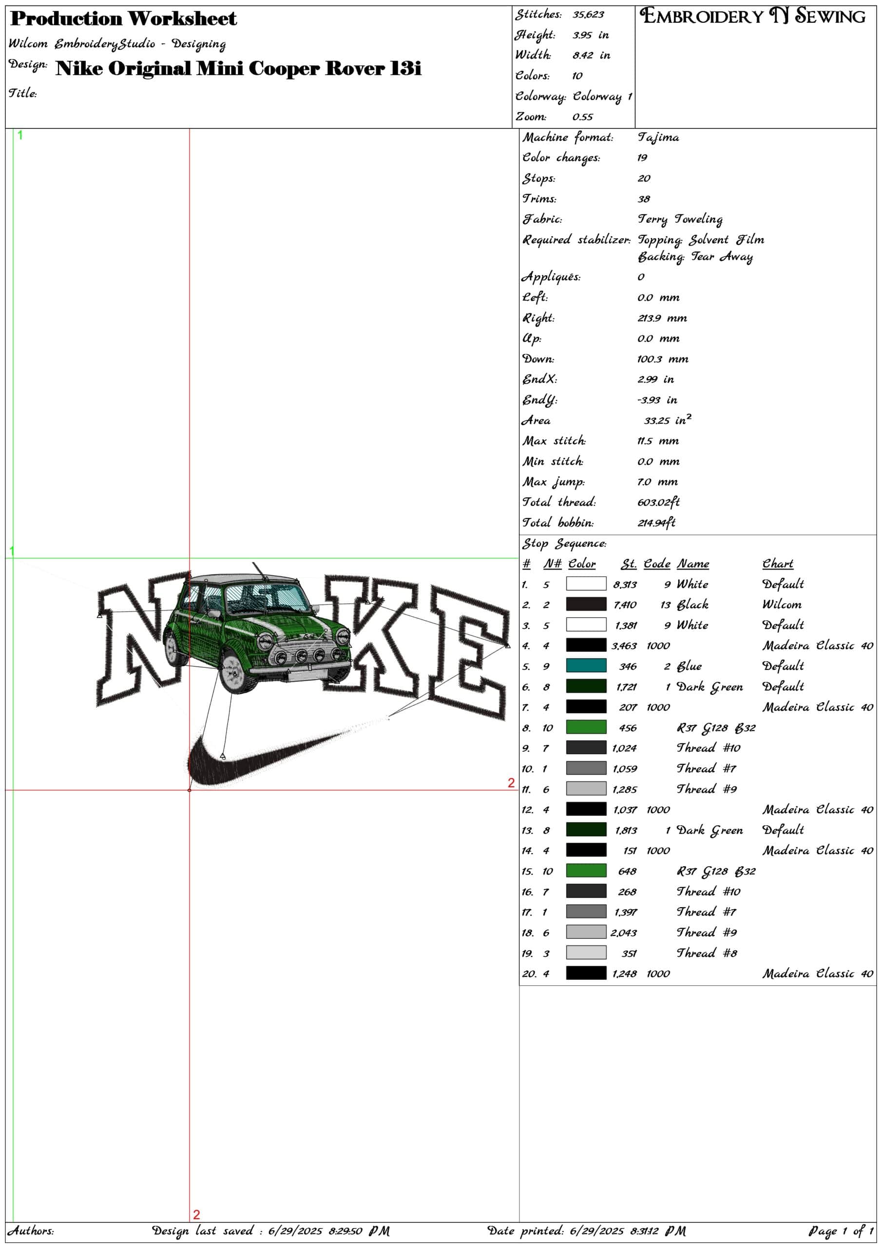 Nike Original Mini Cooper Rover 1.3i-Elegant embroidery design file - instant download — view 3