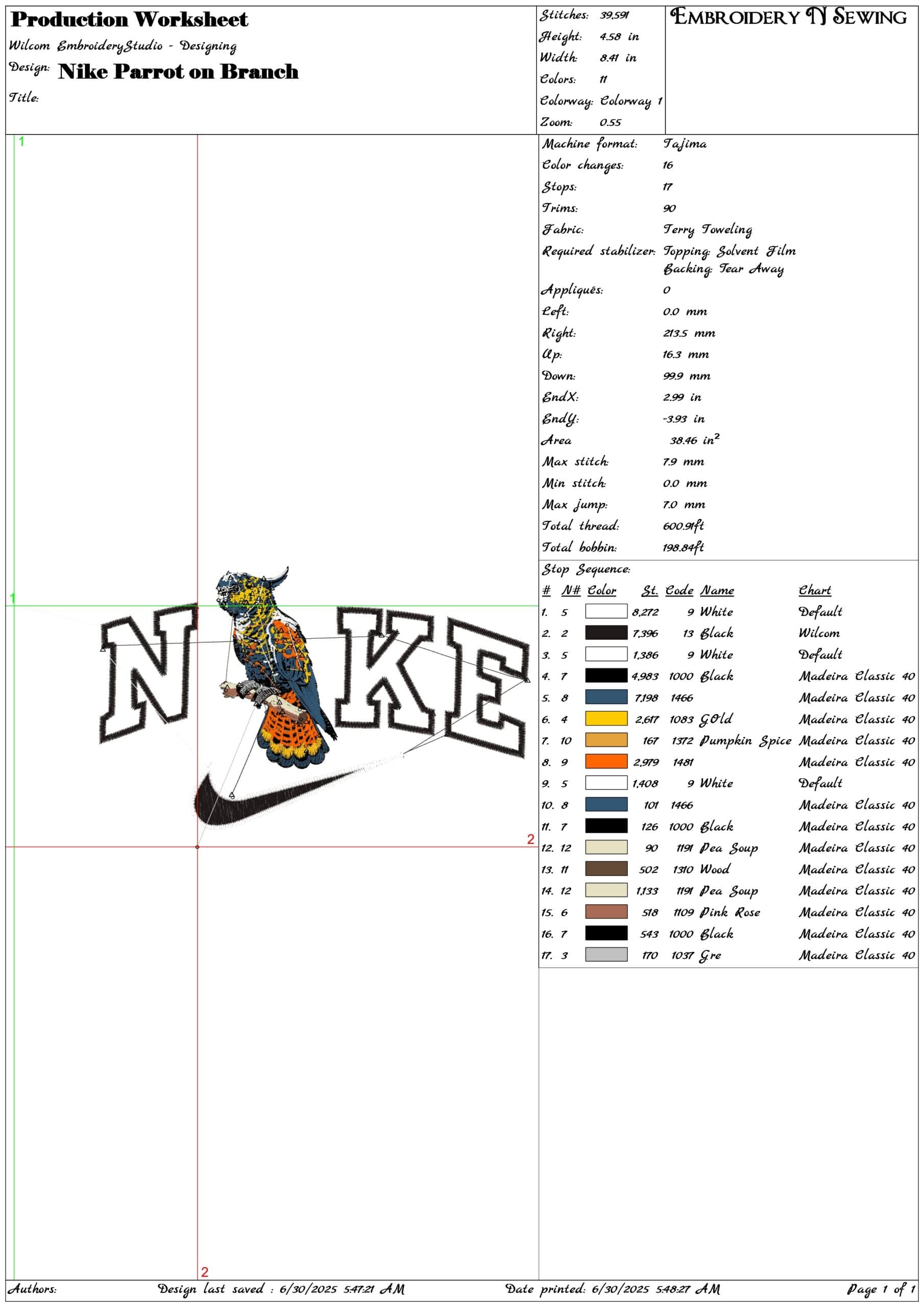 Nike Parrot on Branch-Elegant embroidery design file - instant download — view 3