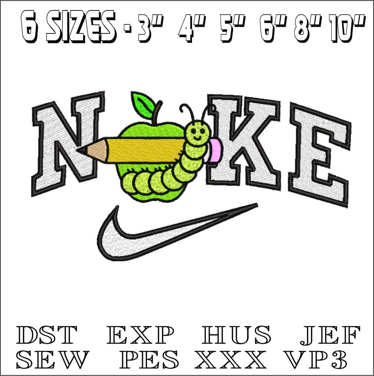 Nike Pencil Apple Catapillar-Elegant embroidery design file - instant download — view 2
