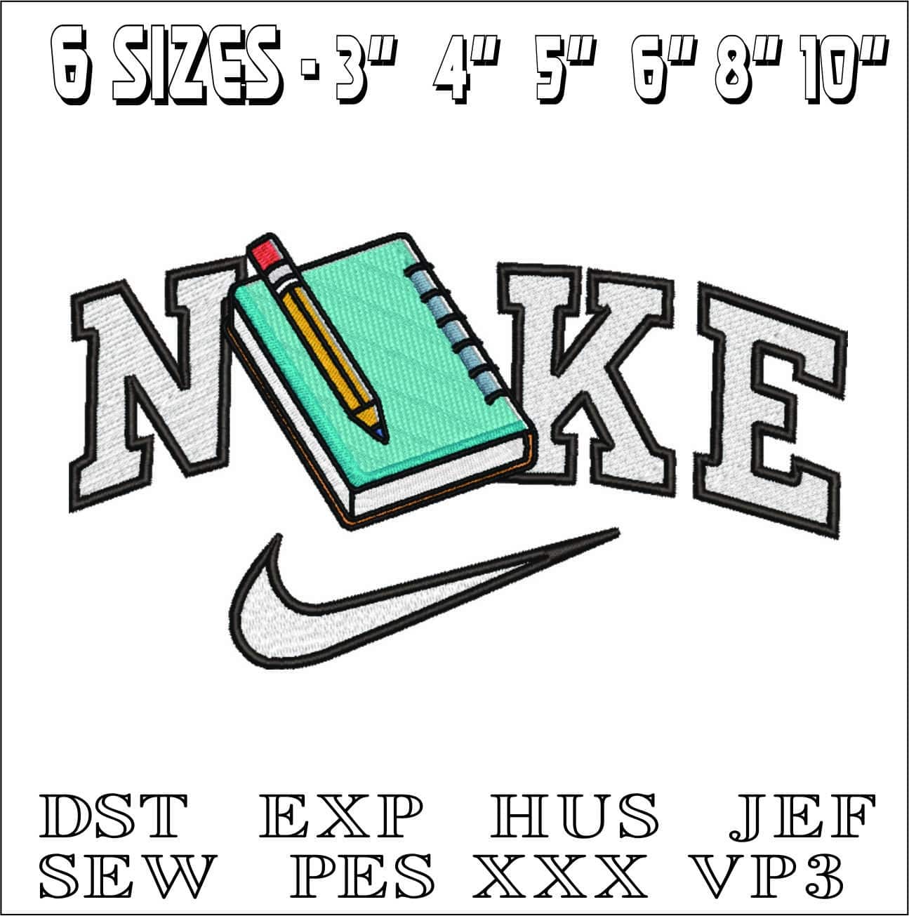 Nike School Book and Pencil-Elegant embroidery design file - instant download — view 2