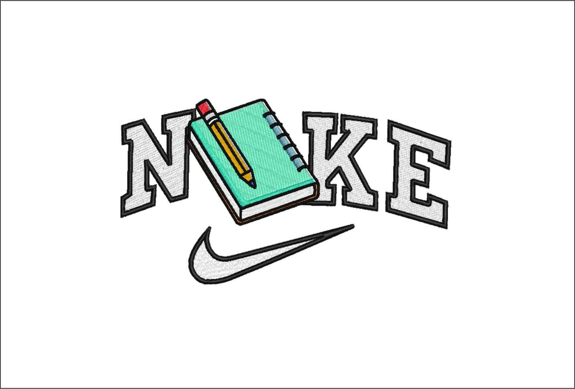 Nike School Book and Pencil-Elegant embroidery design file - instant download